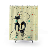 Kate McEnroe New York Mid Mod Retro Atomic Cat Shower Curtain, MCM Retro Kitschy, Mid Century Modern Starburst Bathroom Decor - 128782023Shower CurtainsS40 - MCT - BEG - 7x7