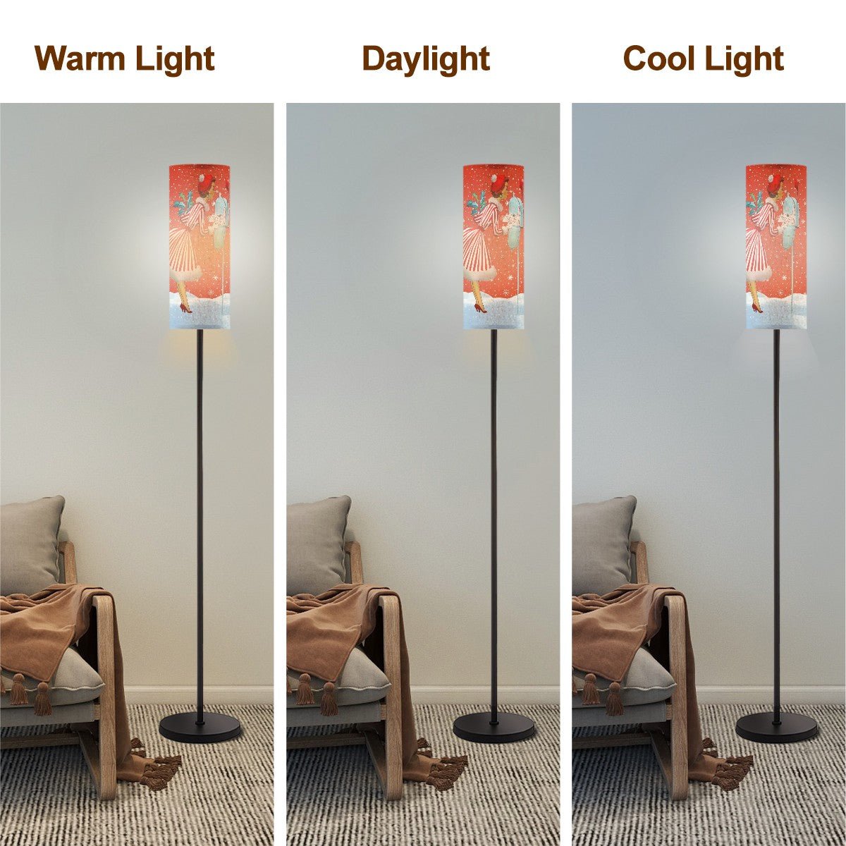 Kate McEnroe New York Mid Mod Retro Christmas Cylinder Lampshade, 50s Holiday Charm, Festive Vintage Floor Lamp AccessoryLamp ShadesKRbO5793fX