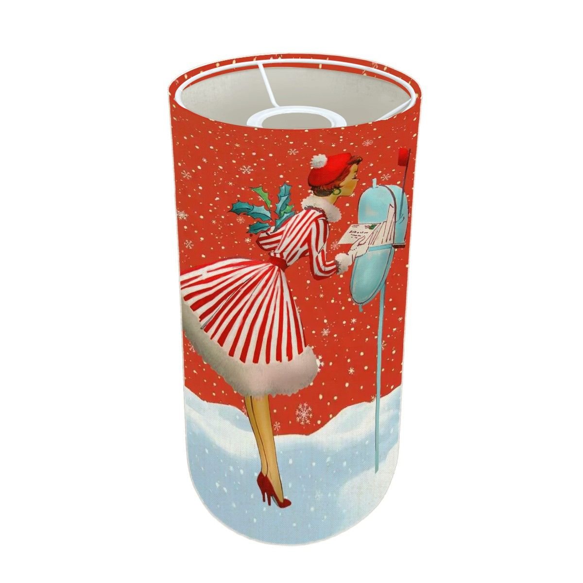 Kate McEnroe New York Mid Mod Retro Christmas Cylinder Lampshade, 50s Holiday Charm, Festive Vintage Floor Lamp AccessoryLamp ShadesKRbO5793fX