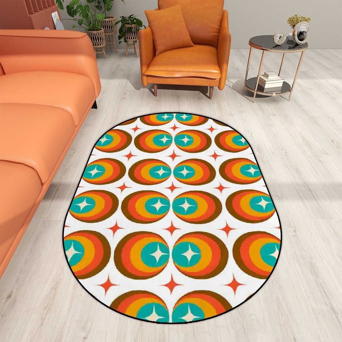 Kate McEnroe New York Mid Mod Retro Orbs Oval Rug, Mid Century Modern Geometric Space Age Floor Mat, 60s Kitsch Atomic Starburst Area RugRugsVIIHFh5Hql