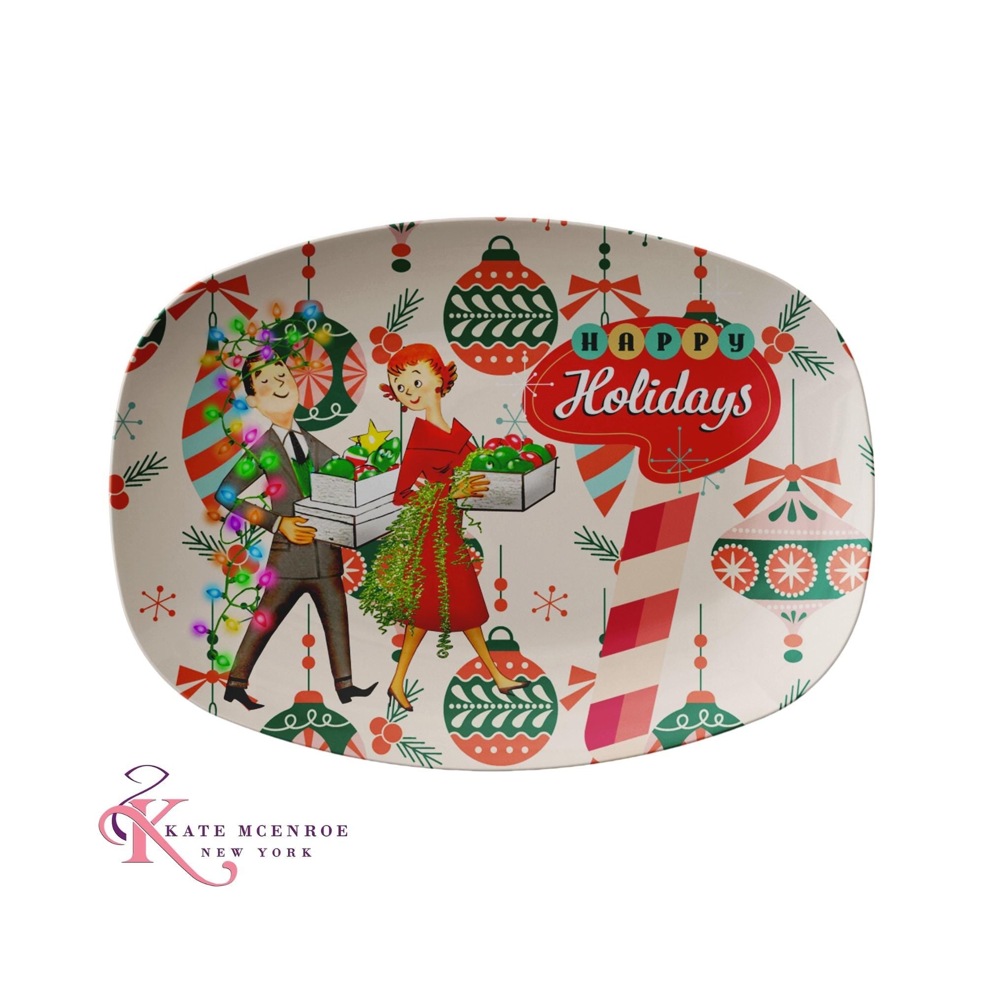 Kate McEnroe New York Mid Mod Retro Vintage 50s Happy Holidays Hostess Platter, MCM Party ServewareServing PlattersHHPL - 01