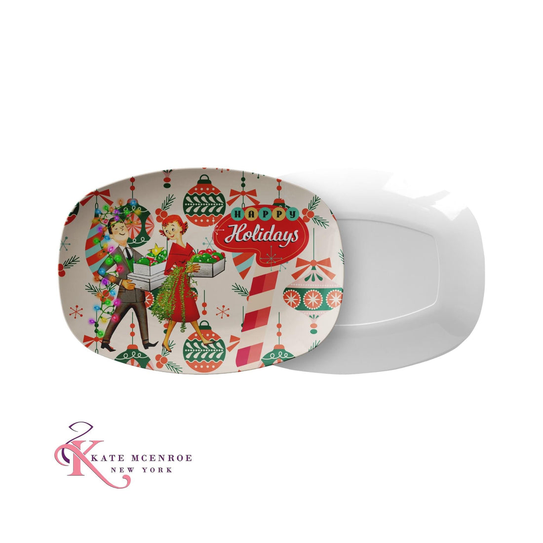 Kate McEnroe New York Mid Mod Retro Vintage 50s Happy Holidays Hostess Platter, MCM Party ServewareServing PlattersHHPL - 01