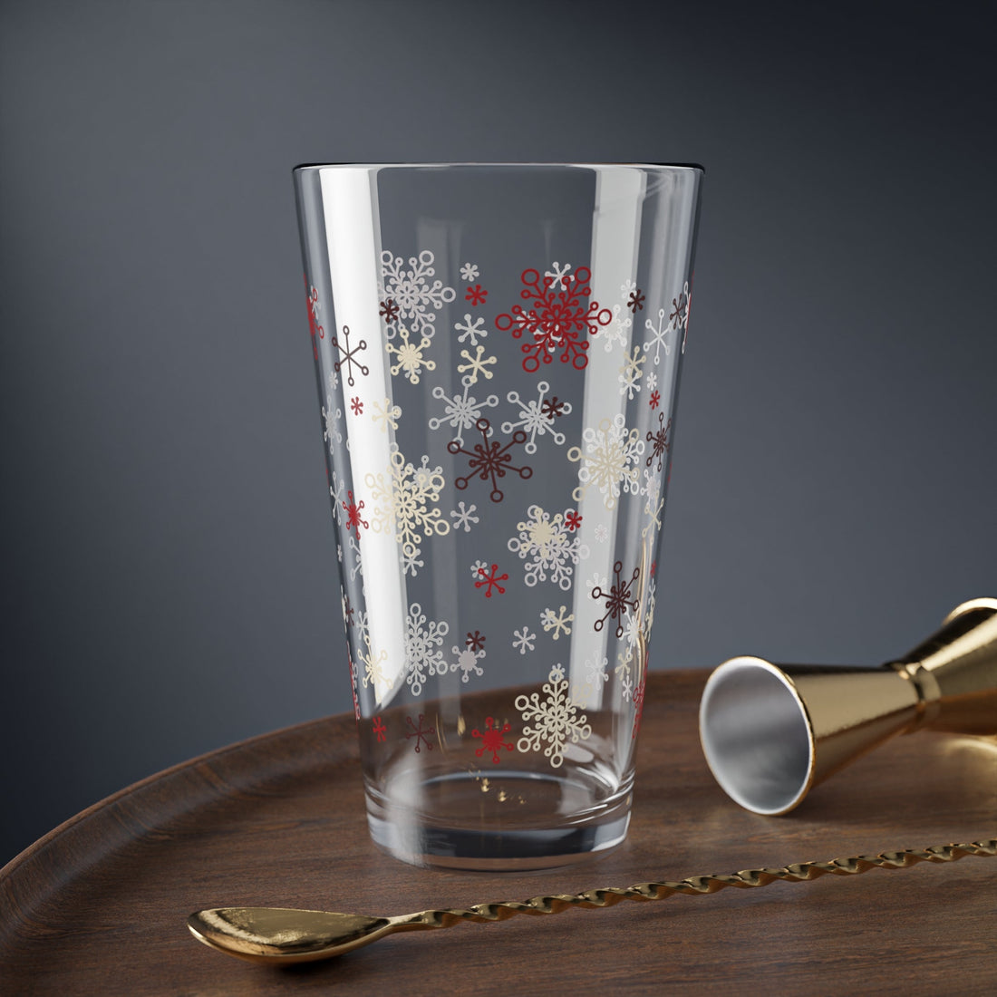Kate McEnroe New York Mid Mod Retro Vintage Christmas Snowflakes Starbursts Pint Glass, MCM Holiday Cocktail Bar GlassPint Glasses13098944330230563657