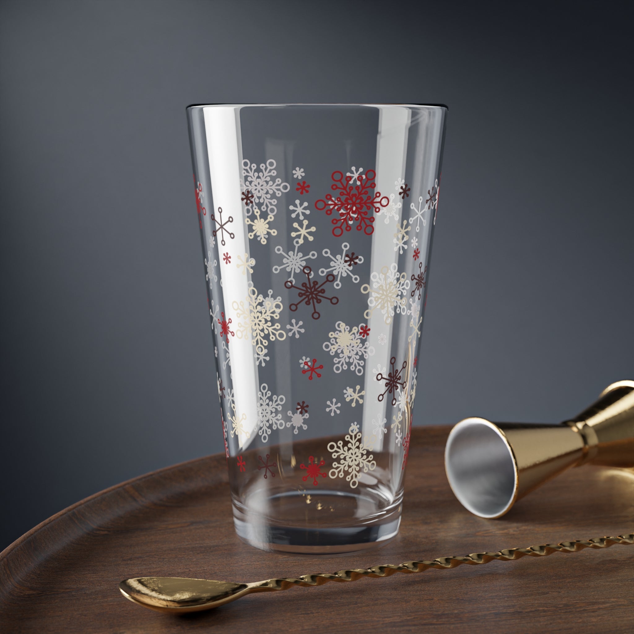Kate McEnroe New York Mid Mod Retro Vintage Christmas Snowflakes Starbursts Pint Glass, MCM Holiday Cocktail Bar GlassPint Glasses13098944330230563657