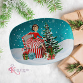 Kate McEnroe New York Mid Mod Snowy Christmas Party Platter, Retro Vintage Kitsch Holiday TrayServing PlattersMM - SNOWY - PLTR