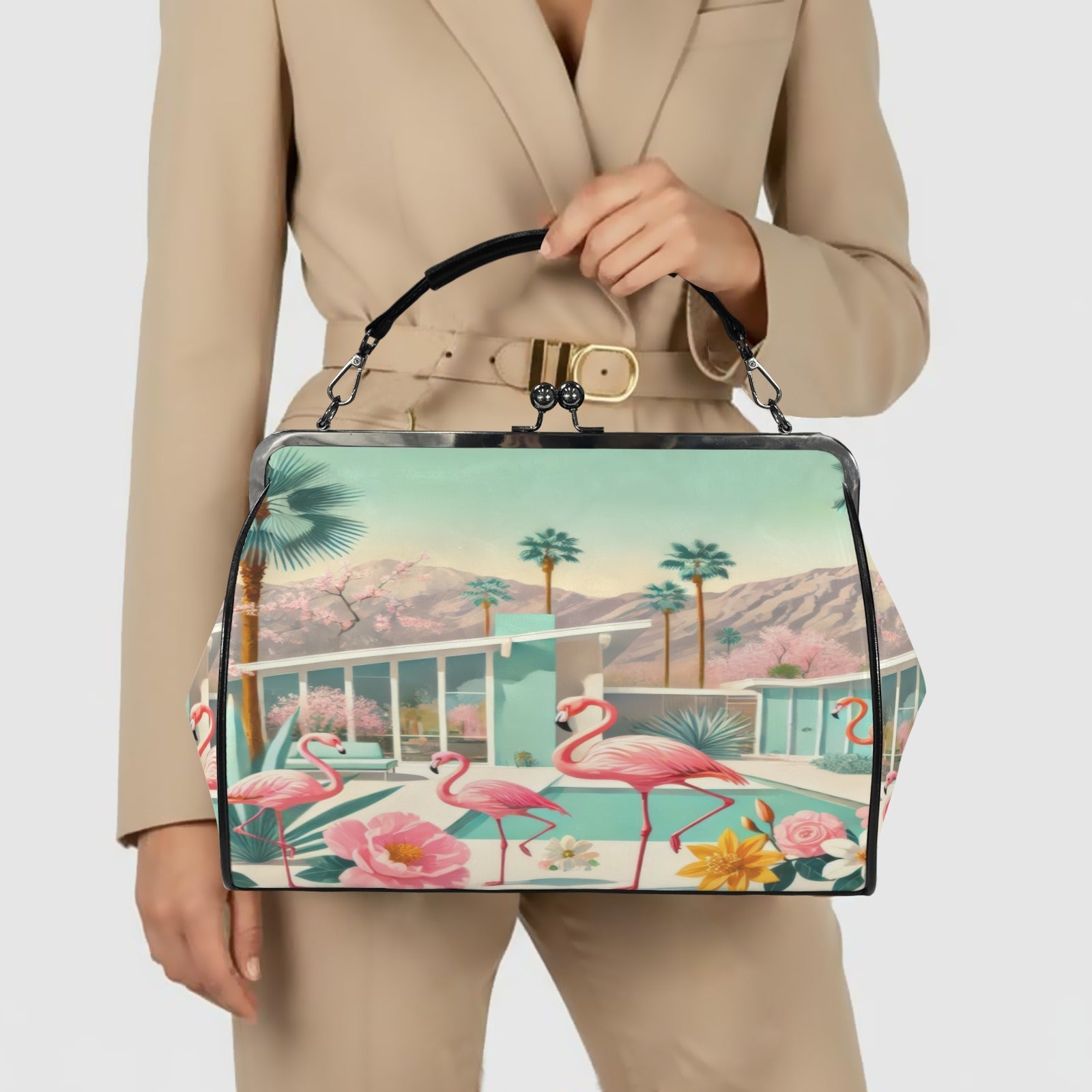 Kate McEnroe New York Mid Mod Swanky Palm Springs Flamingo Kisslock PurseCrossbody BagsD3266998