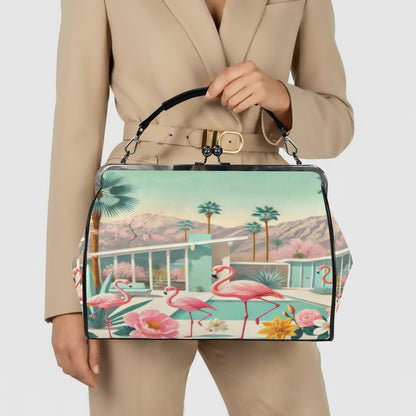 Kate McEnroe New York Mid Mod Swanky Palm Springs Flamingo Kisslock PurseCrossbody BagsD3266998