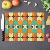 Kate McEnroe New York Mid Mod Vintage Atomic Age Glass Cutting Board, Geometric Tempered Glass Chopping Board, Retro Orange, Turquoise Mid Century Modern KitchenCutting Boards25031244218093154052
