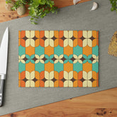 Kate McEnroe New York Mid Mod Vintage Atomic Age Glass Cutting Board, Geometric Tempered Glass Chopping Board, Retro Orange, Turquoise Mid Century Modern KitchenCutting Boards25031244218093154052