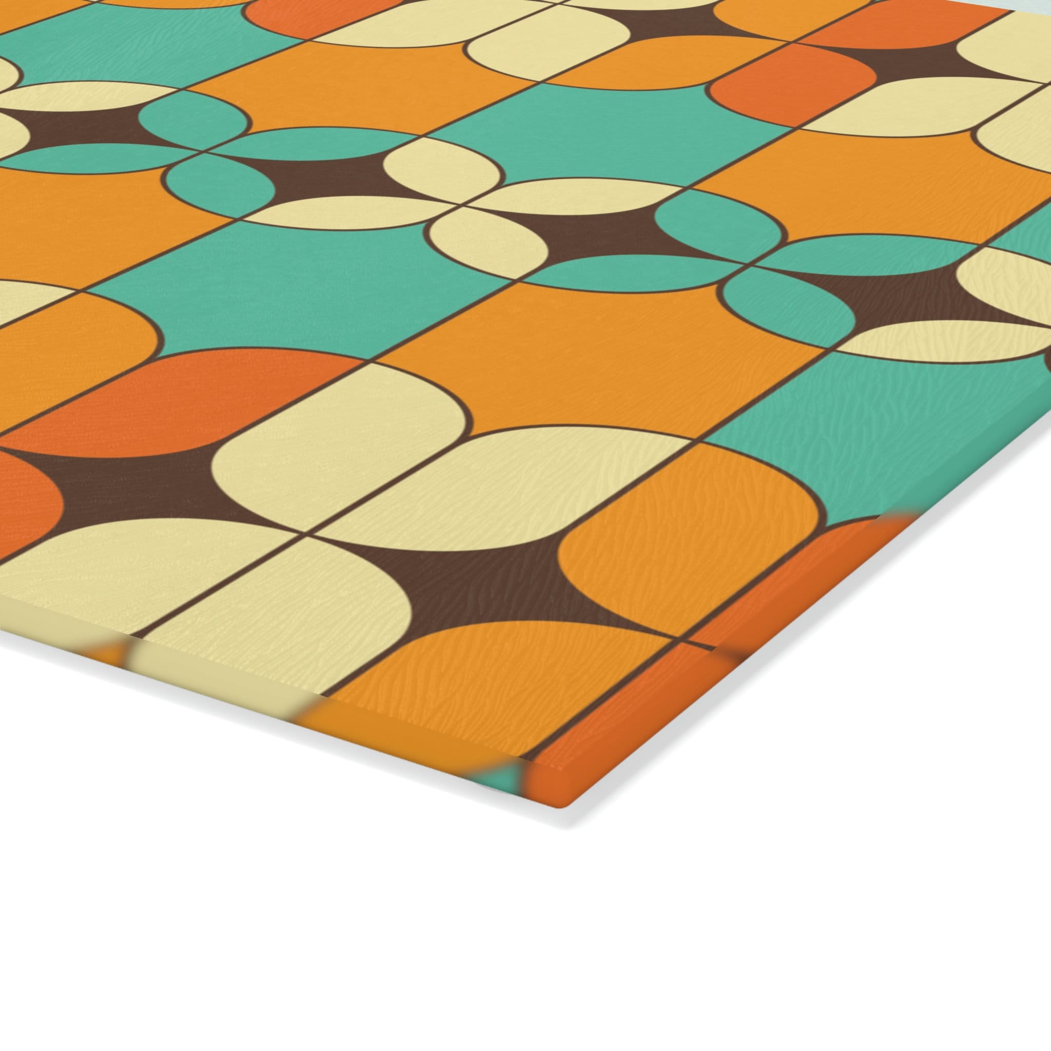 Kate McEnroe New York Mid Mod Vintage Atomic Age Glass Cutting Board, Geometric Tempered Glass Chopping Board, Retro Orange, Turquoise Mid Century Modern KitchenCutting Boards25031244218093154052