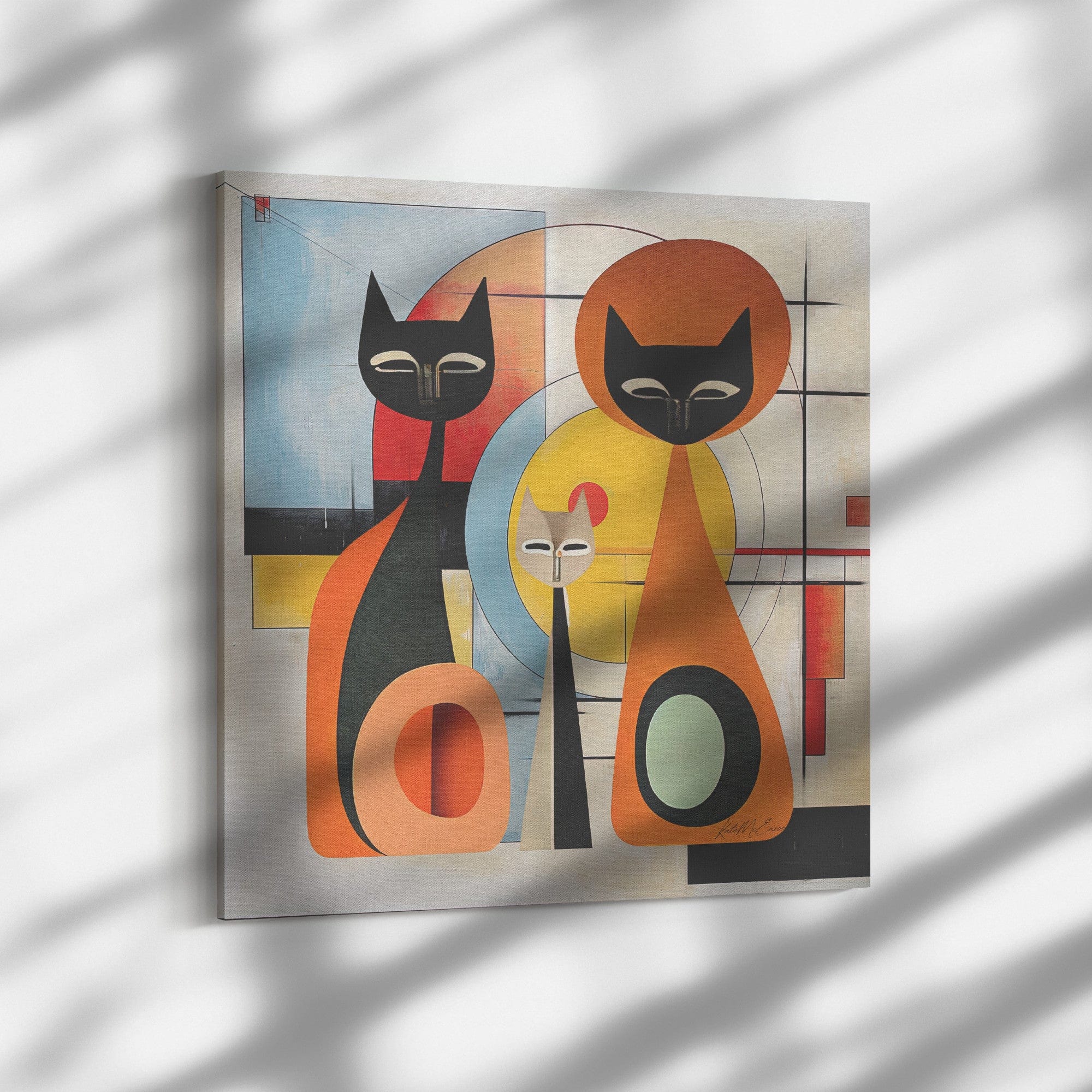 teelaunch Mid Modernist Bauhaus Cat Family Minimalist Wall Art Wall Art 14x14 / 1.25 139033