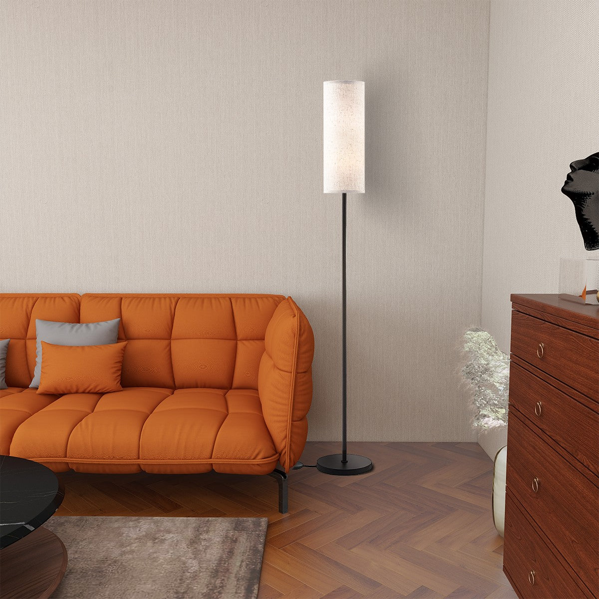 Kate McEnroe New York Minimalist White Linen Floor Lamp, Tall Slim Modern Lighting for Contemporary DecorFloor Lamps887KrqTsg8