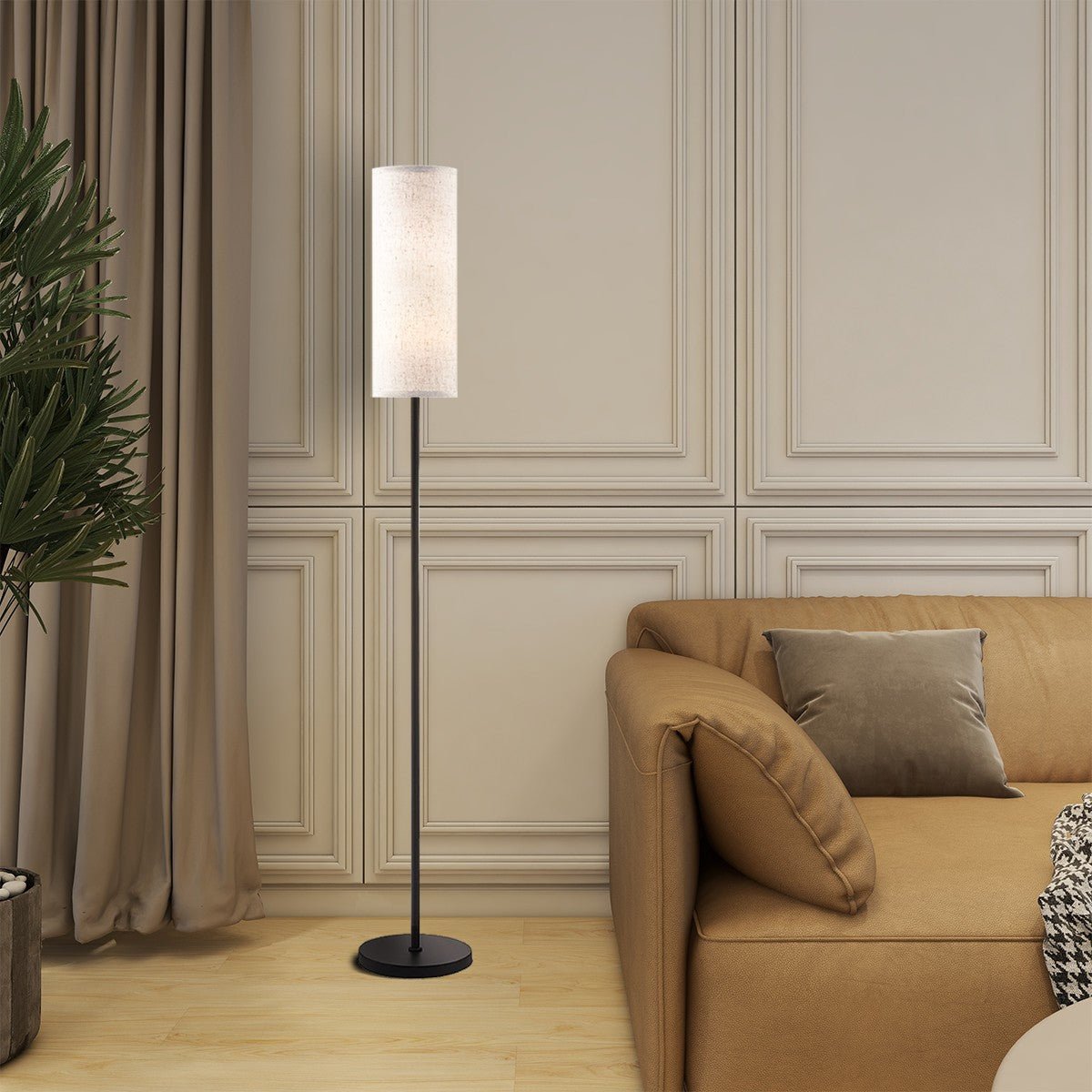 Kate McEnroe New York Minimalist White Linen Floor Lamp, Tall Slim Modern Lighting for Contemporary DecorFloor Lamps887KrqTsg8