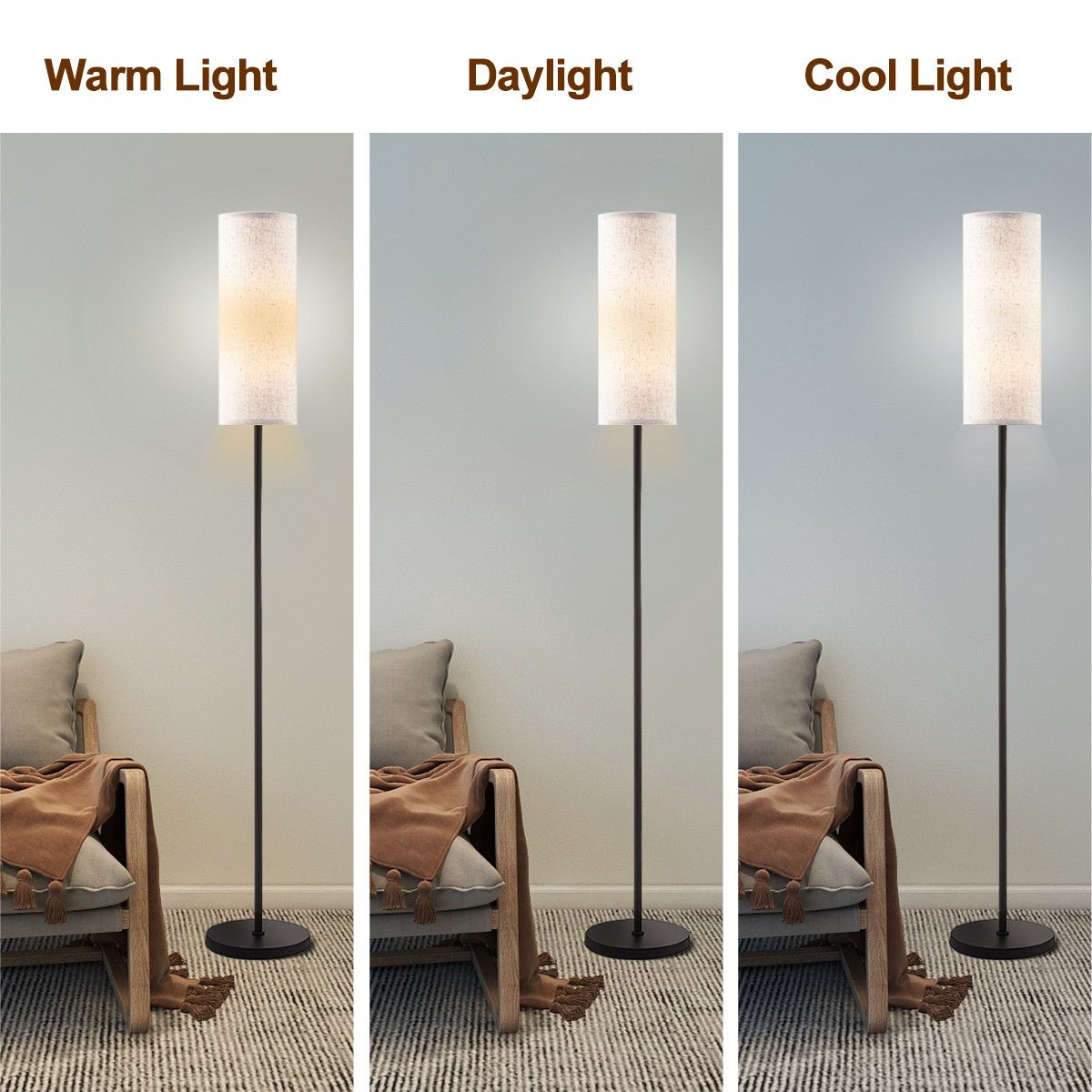 Kate McEnroe New York Minimalist White Linen Floor Lamp, Tall Slim Modern Lighting for Contemporary DecorFloor Lamps887KrqTsg8