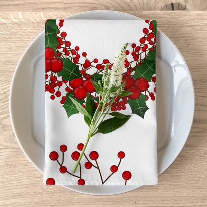 Printify Mistletoes, Holly, Red Berries Christmas Napkins -  Set of 4 Accessories 4-piece set / White / 19&quot; × 19&quot; 29840864452940782078