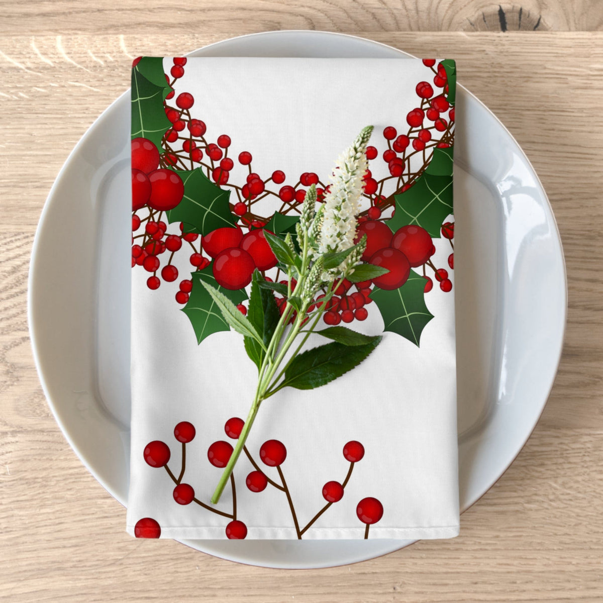 Kate McEnroe New York Mistletoes, Holly, Red Berries Christmas Napkins - Set of 4Napkins29840864452940782078