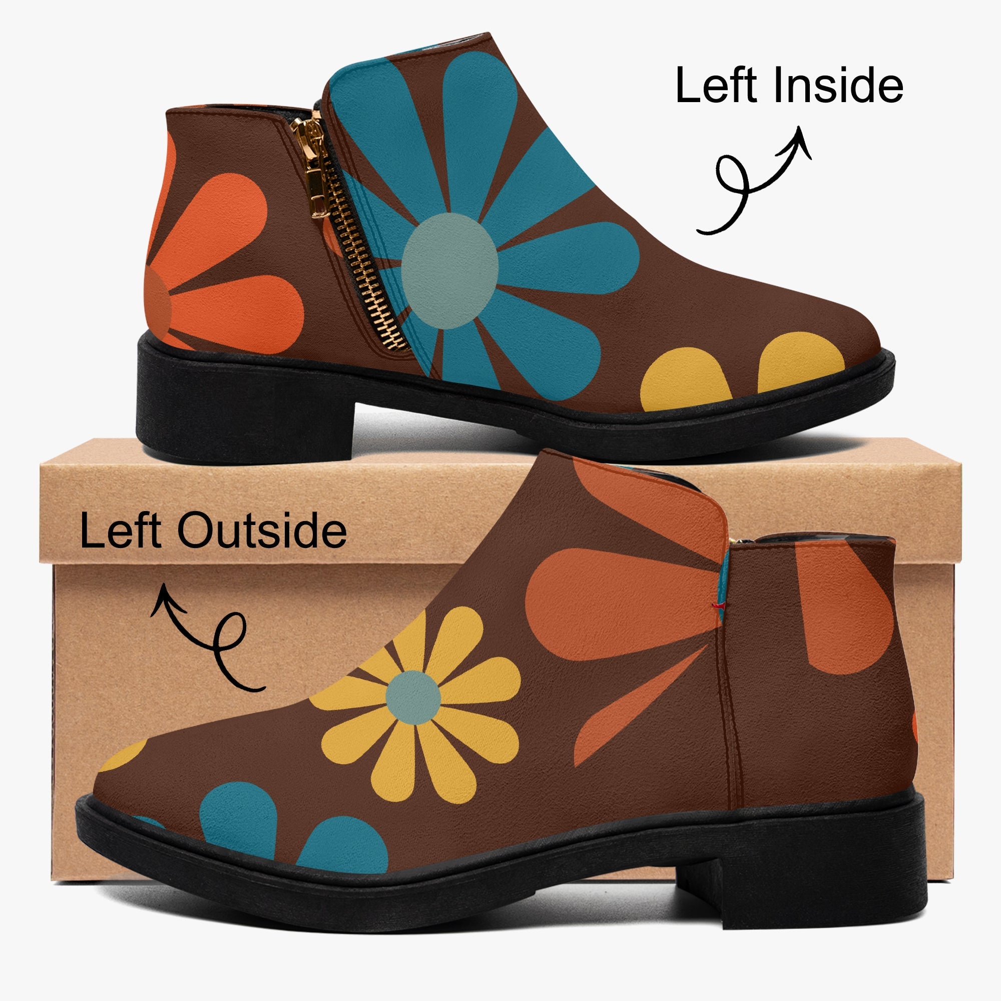Kate McEnroe New York Mod Daisy Ankle Boots, Retro 70s MCM Floral Women&