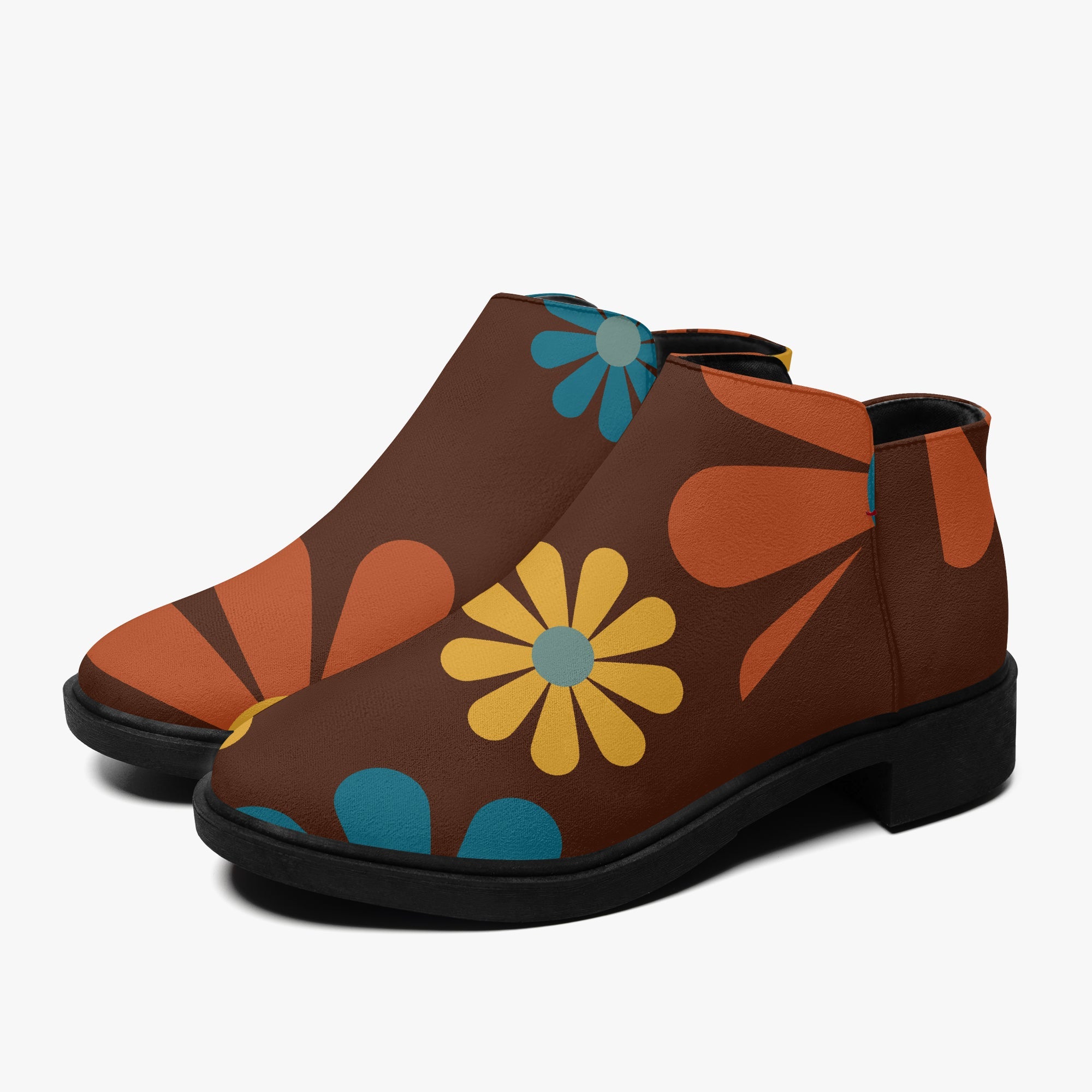 Kate McEnroe New York Mod Daisy Ankle Boots, Retro 70s MCM Floral Women&