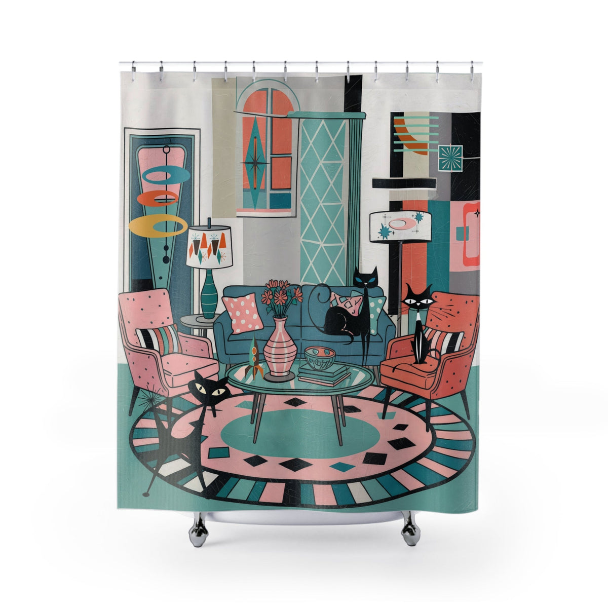 Kate McEnroe New York Mod Lounge Atomic Cat Shower Curtain, Mid Century Modern Retro Bathroom Panel, 50s Kitsch Cat DecorShower Curtains70205880000696286556
