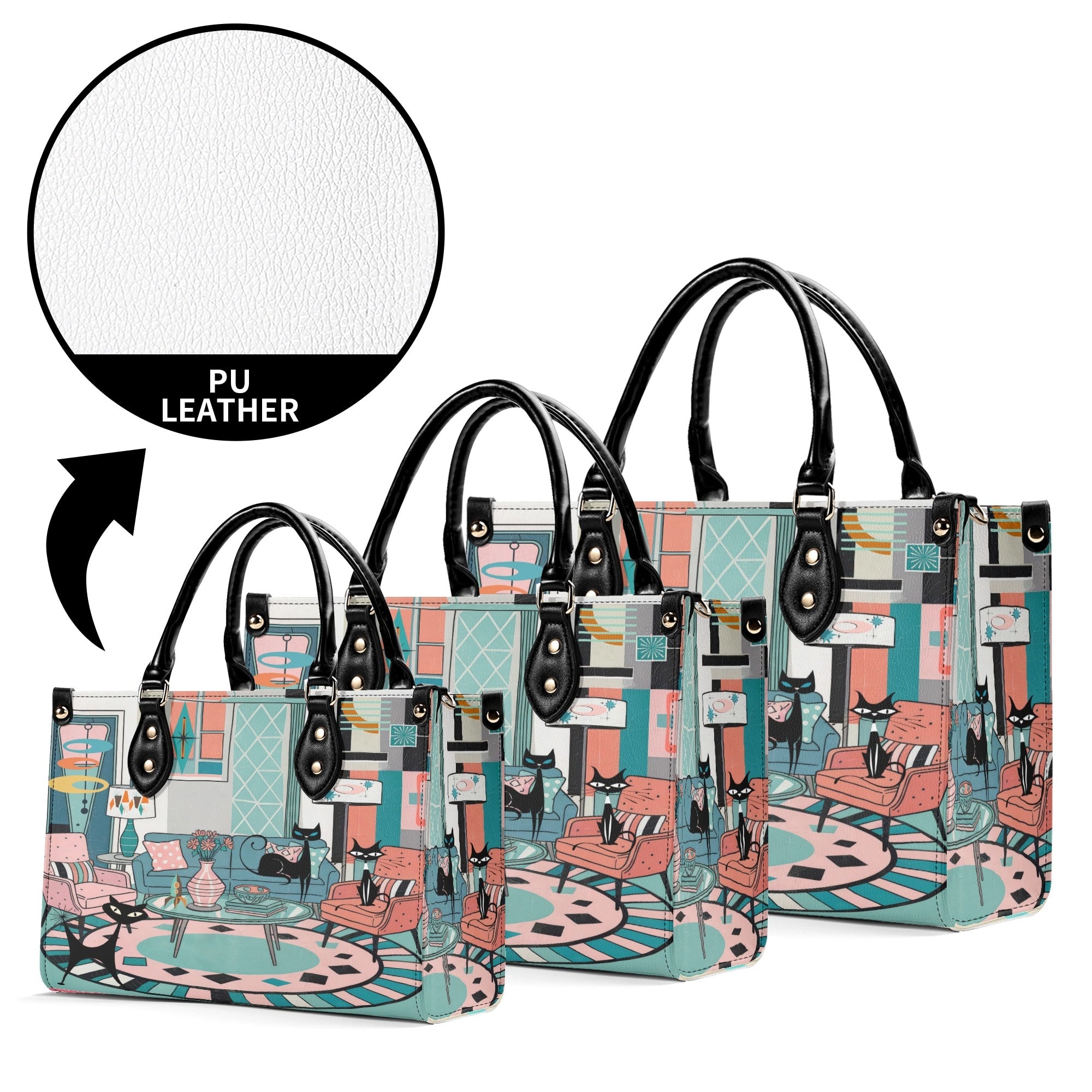 Kate McEnroe New York Mod Lounge Atomic Kitsch Cat Satchel, Retro Mid Century Modern Sputnik HandbagHandbagsYP63800N - 1