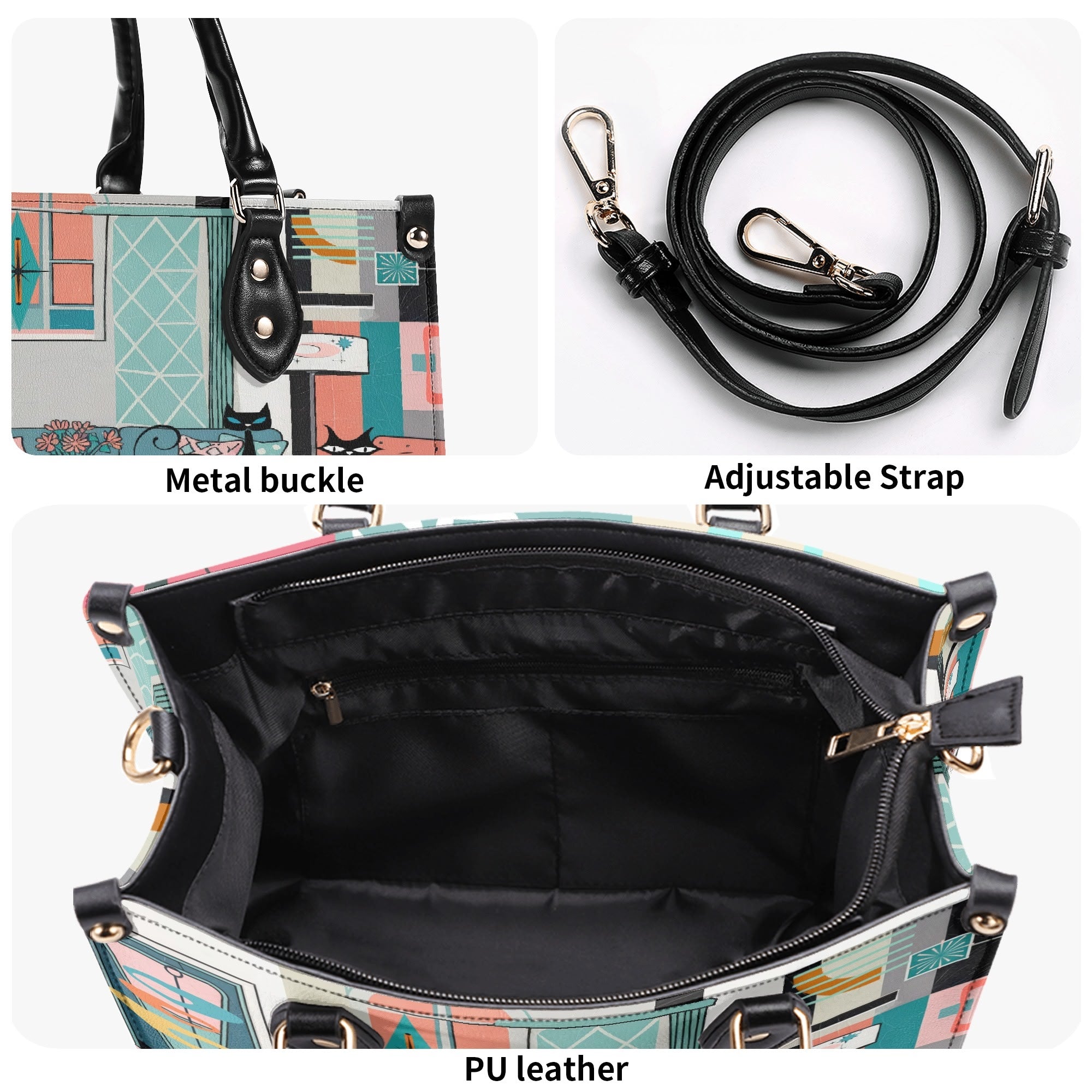 Kate McEnroe New York Mod Lounge Atomic Kitsch Cat Satchel, Retro Mid Century Modern Sputnik HandbagHandbagsYP63800N - 1
