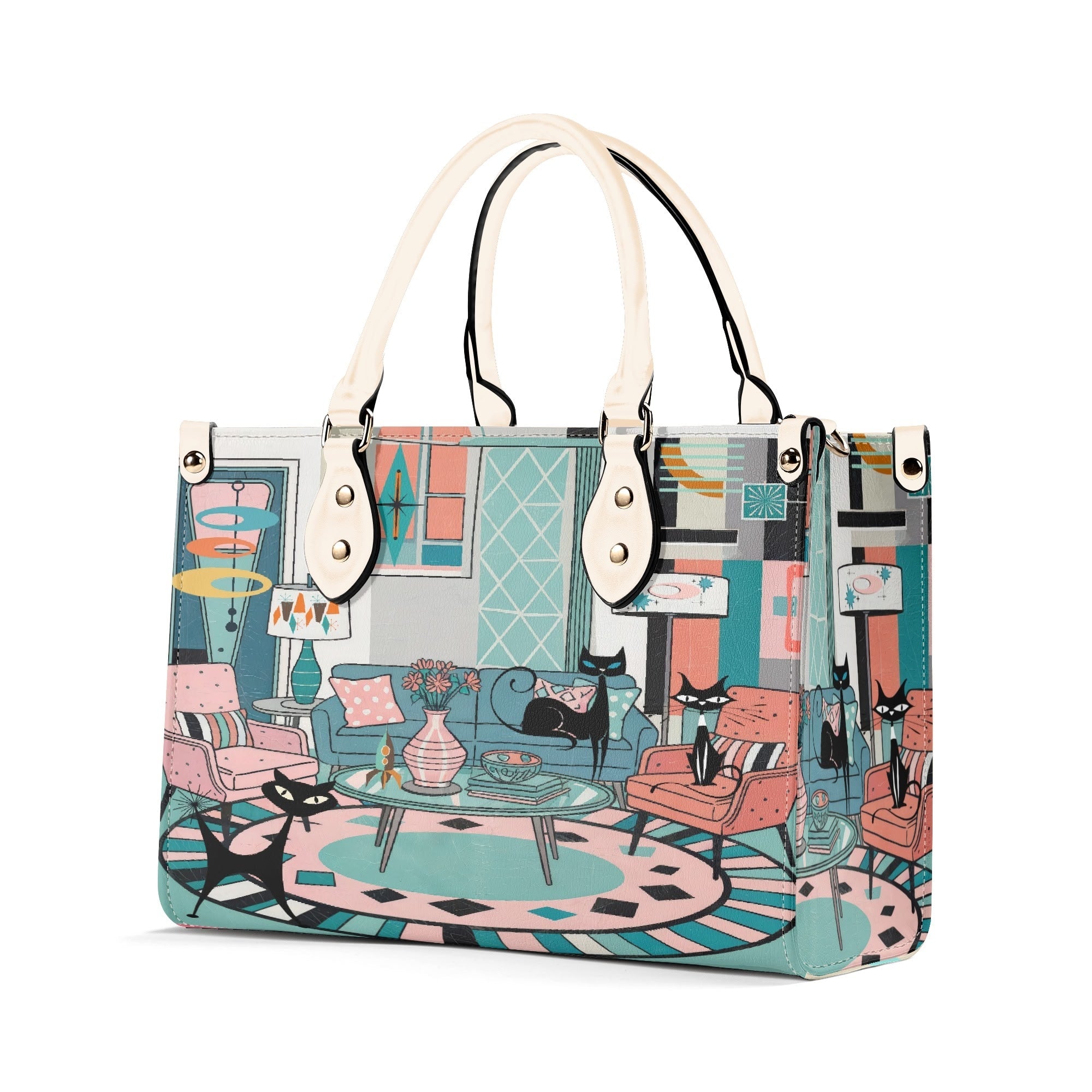 Kate McEnroe New York Mod Lounge Atomic Kitsch Cat Satchel, Retro Mid Century Modern Sputnik HandbagHandbagsYP63800N - 1