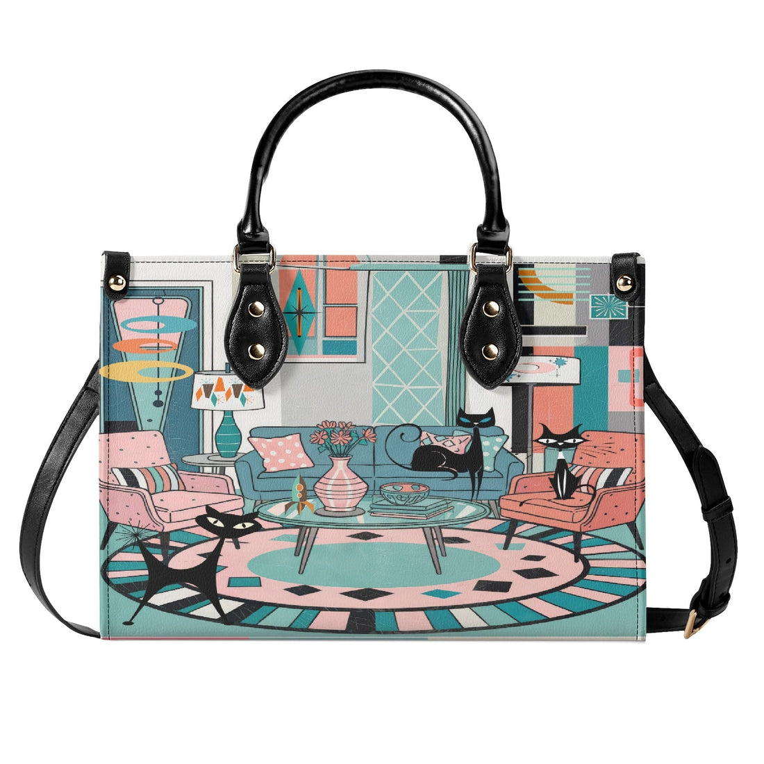 Kate McEnroe New York Mod Lounge Atomic Kitsch Cat Satchel, Retro Mid Century Modern Sputnik HandbagHandbagsYP63800N - 1