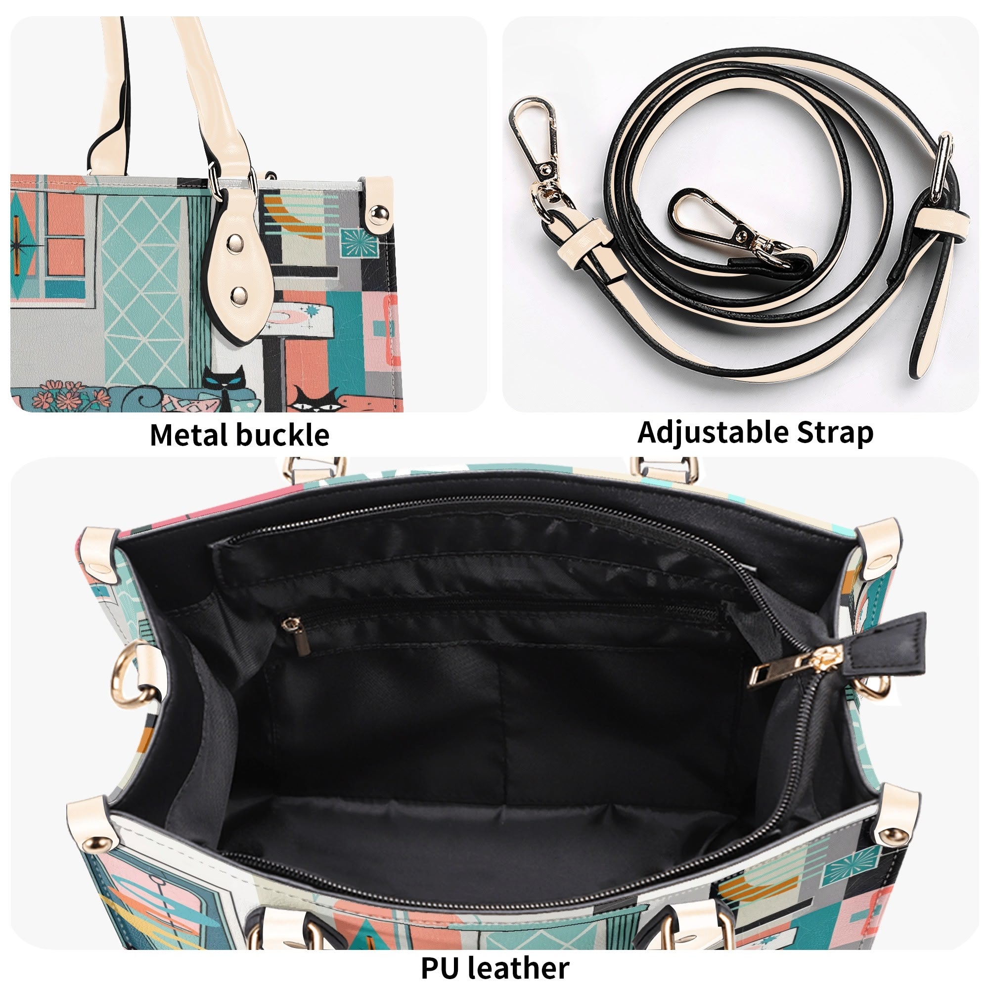 Kate McEnroe New York Mod Lounge Atomic Kitsch Cat Satchel, Retro Mid Century Modern Sputnik HandbagHandbagsYP63800N - 1