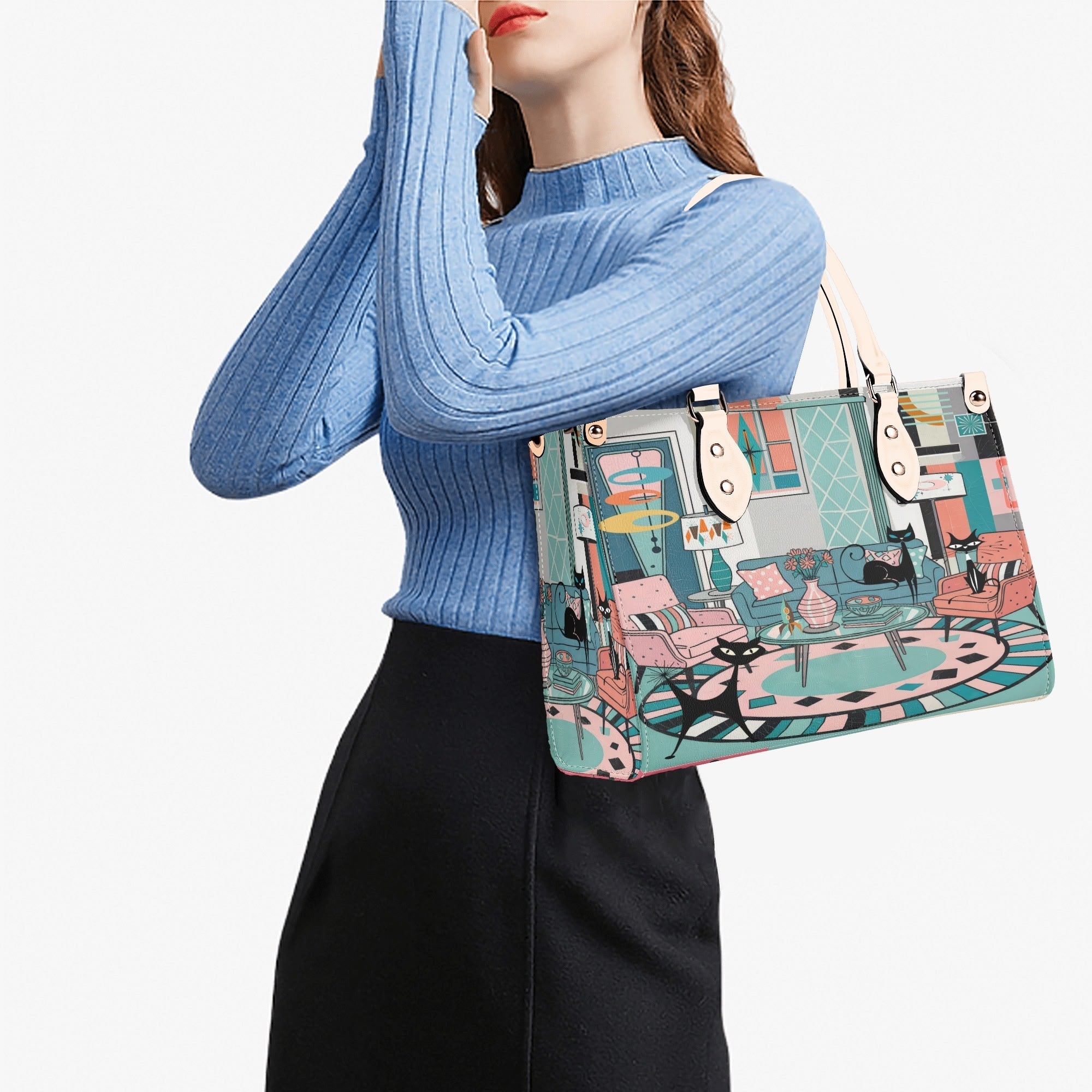 Kate McEnroe New York Mod Lounge Atomic Kitsch Cat Satchel, Retro Mid Century Modern Sputnik HandbagHandbagsYP63800N - 4