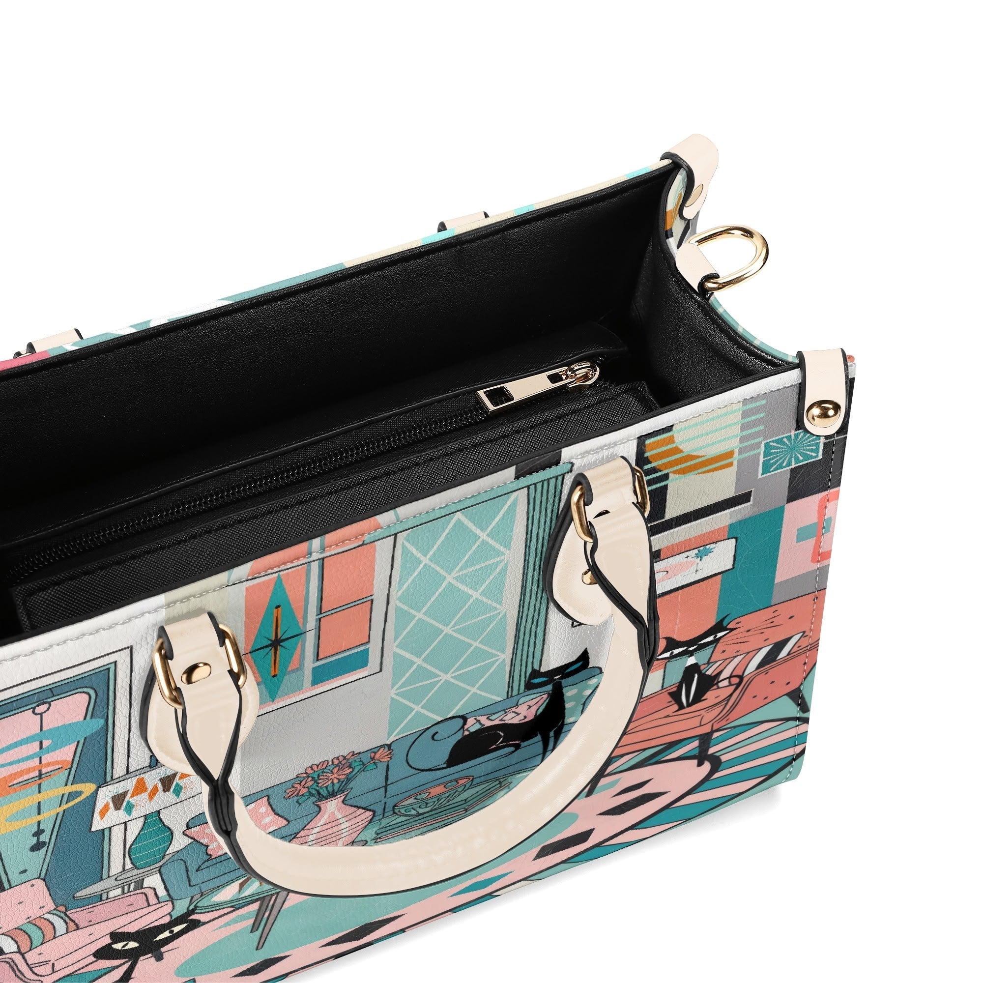 Kate McEnroe New York Mod Lounge Atomic Kitsch Cat Satchel, Retro Mid Century Modern Sputnik HandbagHandbagsYP63800N - 4