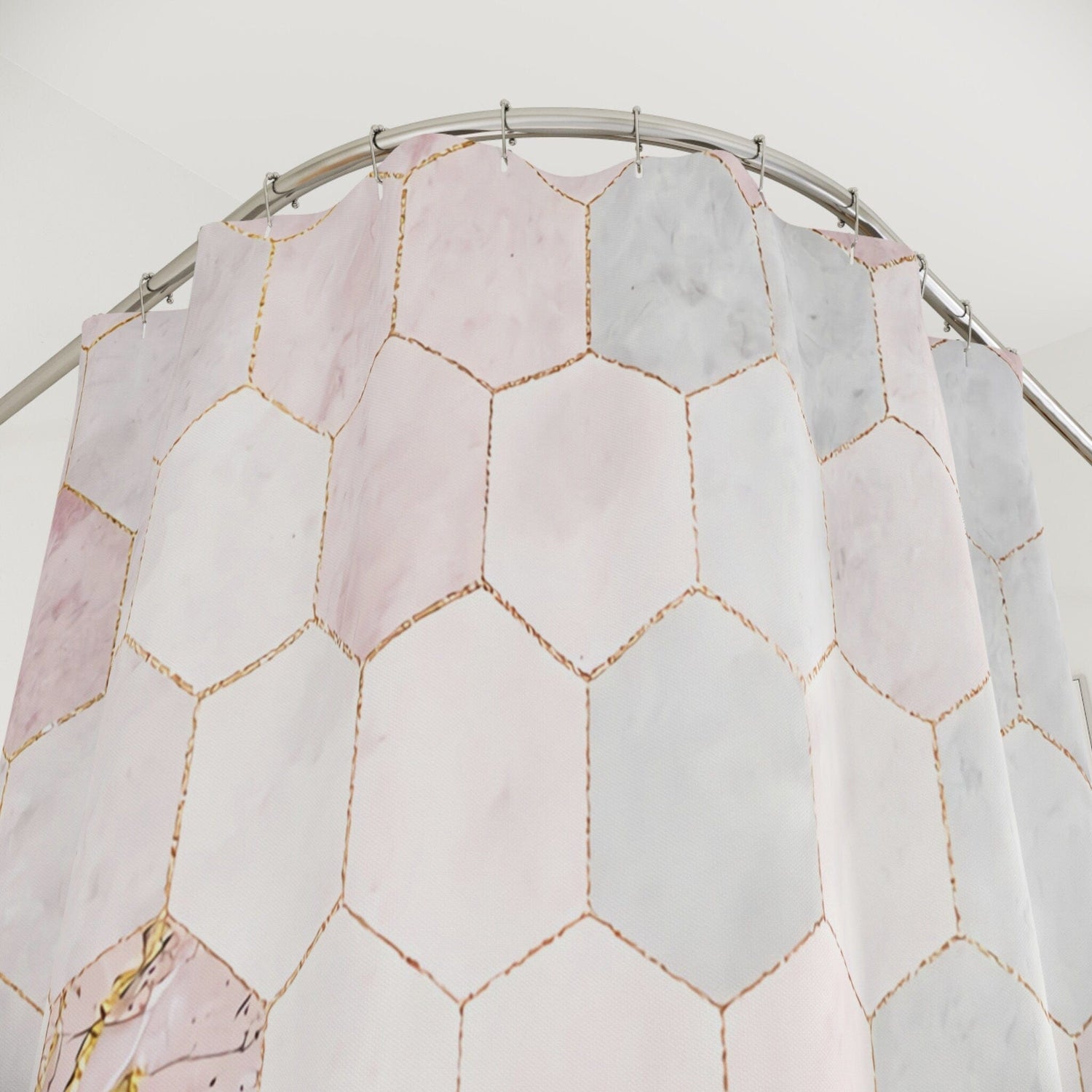 Kate McEnroe New York Modern Geometric Tiles Marble Print Shower Curtain, Stylish Bathroom Decor, Pink, Grey, Light Blue Marble Bath Curtains, Contemporary BathShower CurtainsSC - MAR - TIL - 7X7