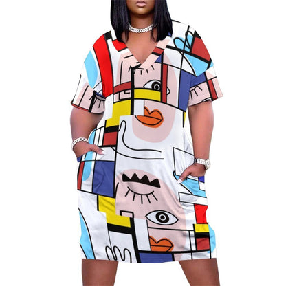 Kate McEnroe New York Mondrian Boho Evil Eye Patchwork Baggy Dress with PocketsDressesD3002646