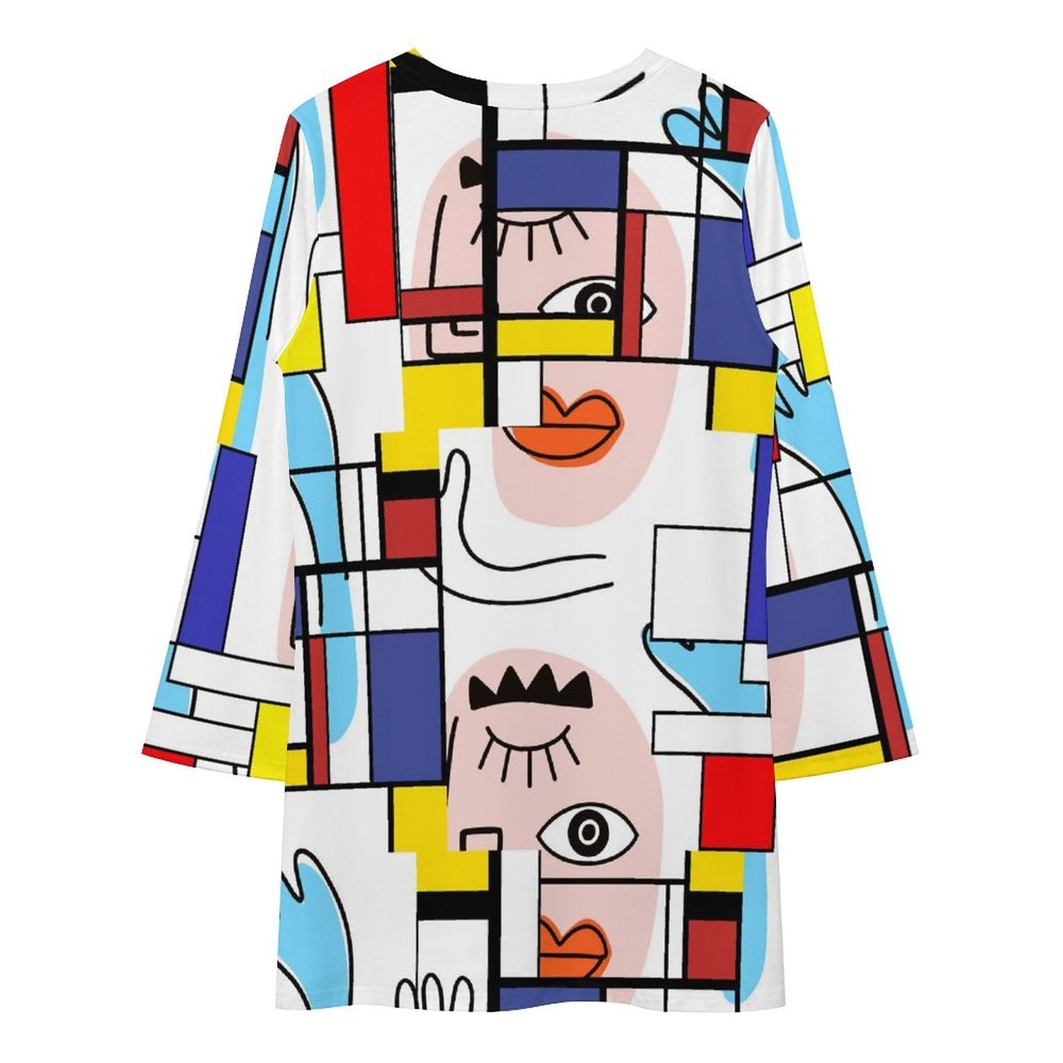 Kate McEnroe New York Mondrian Boho Evil Eye Patchwork Long Sleeve T - shirt DressDressesD3002644