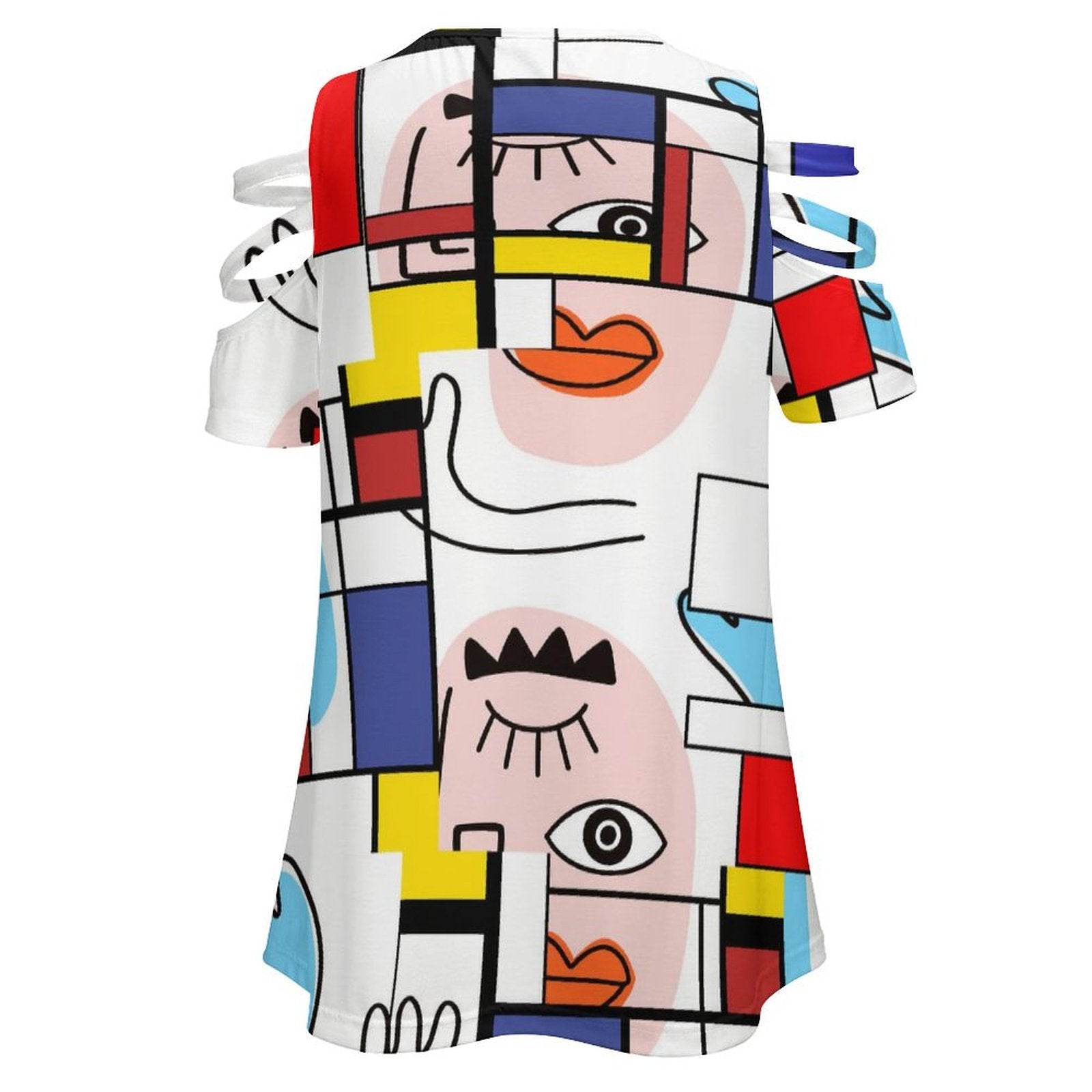 Kate McEnroe New York Mondrian Boho Evil Eye Patchwork Off Shoulder Zip V - Neck TunicTunicsD3002653