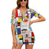 Kate McEnroe New York Mondrian Boho Evil Eye Patchwork Off Shoulder Zip V - Neck TunicTunicsD3002653