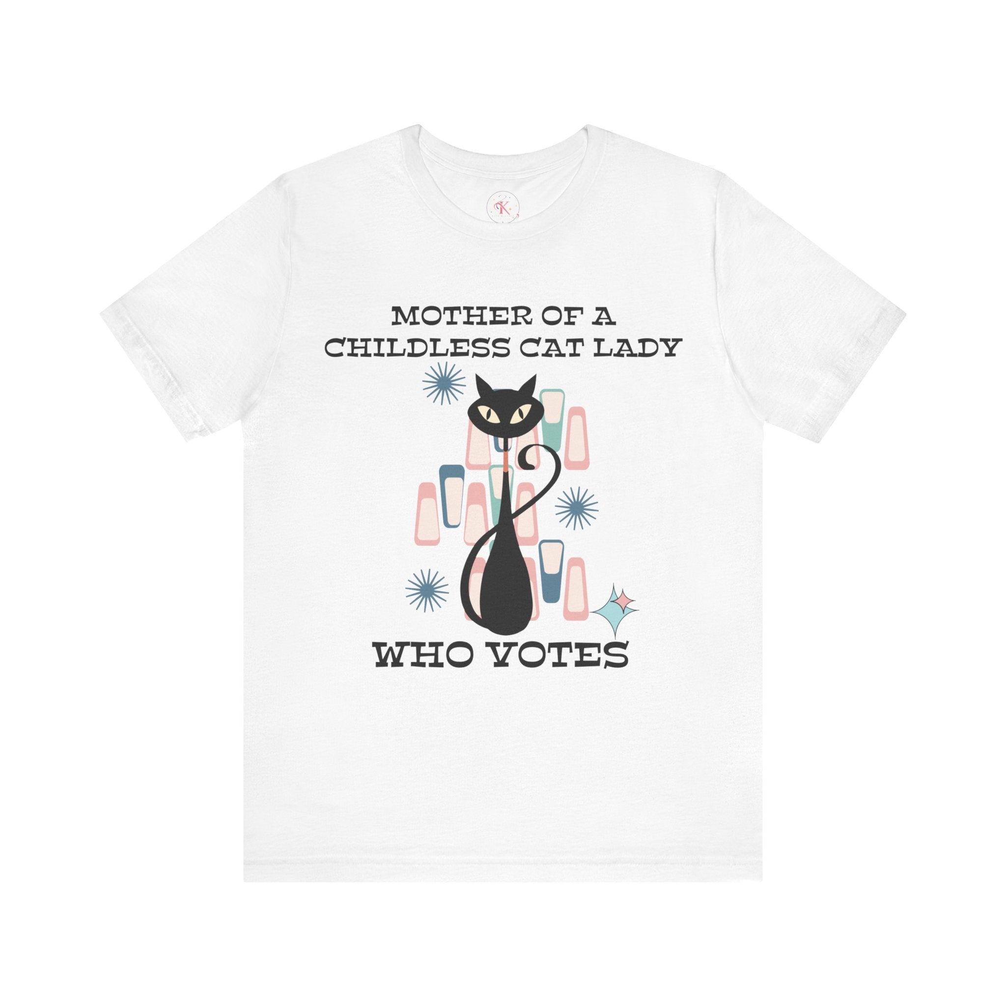 Kate McEnroe New York Mother Of A Childless Cat Lady Who Votes T - Shirt, Retro Atomic Kitschy Cat TeeT - Shirts27339274571039936500