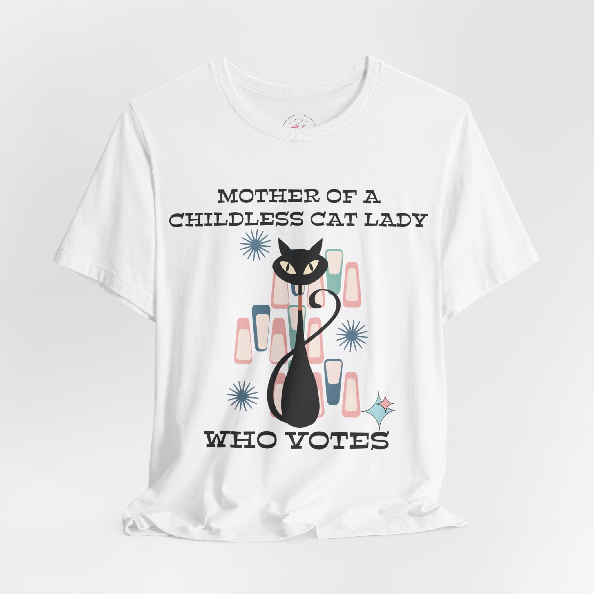 Kate McEnroe New York Mother Of A Childless Cat Lady Who Votes T - Shirt, Retro Atomic Kitschy Cat TeeT - Shirts27339274571039936500