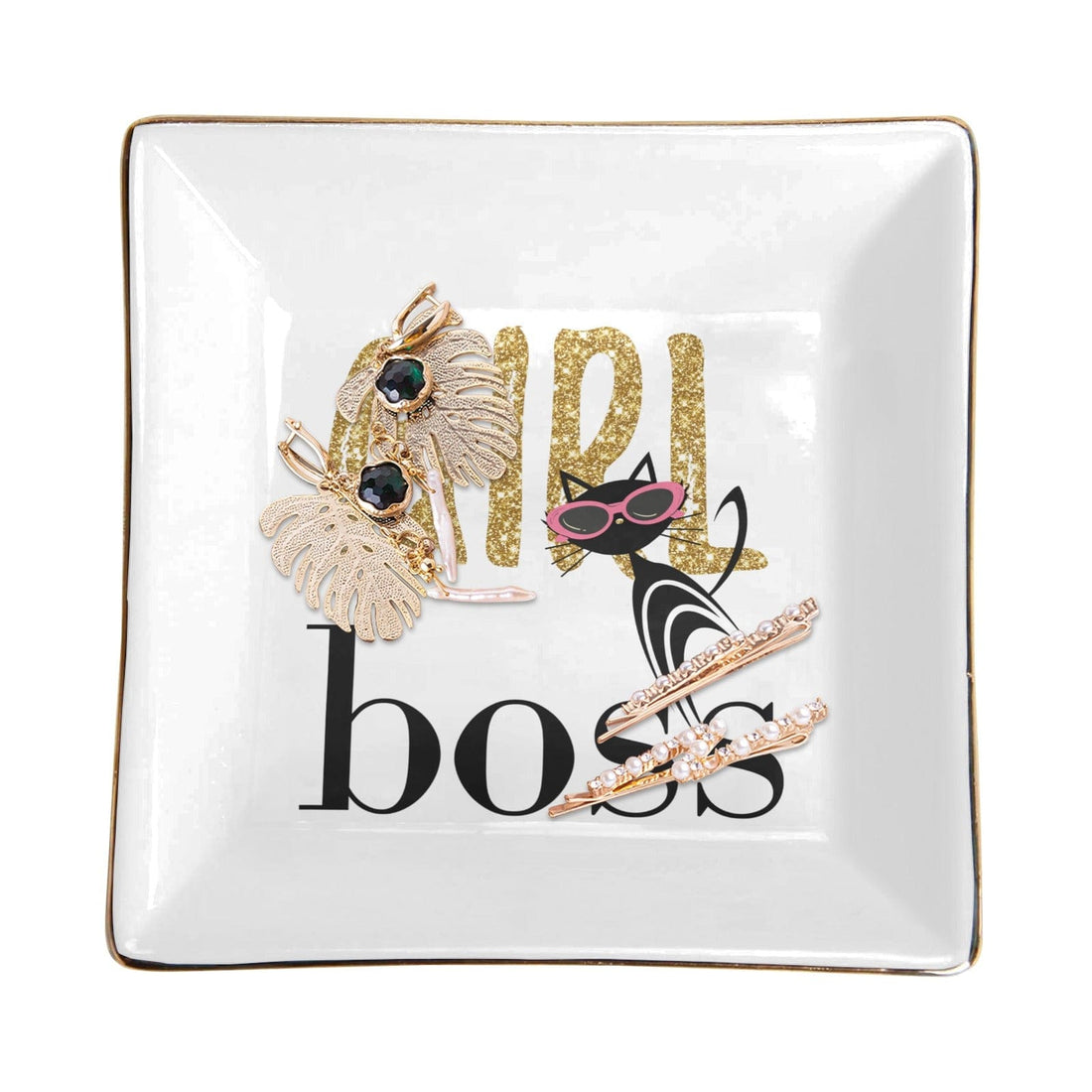Kate McEnroe New York Motivational Atomic Cat “Girl Boss” Ceramic Jewelry DishJewelry DishD2874404