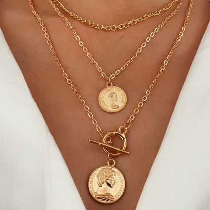 Kate McEnroe New York Multi-layer Chunky Chain Coin Pendant Necklace Necklaces