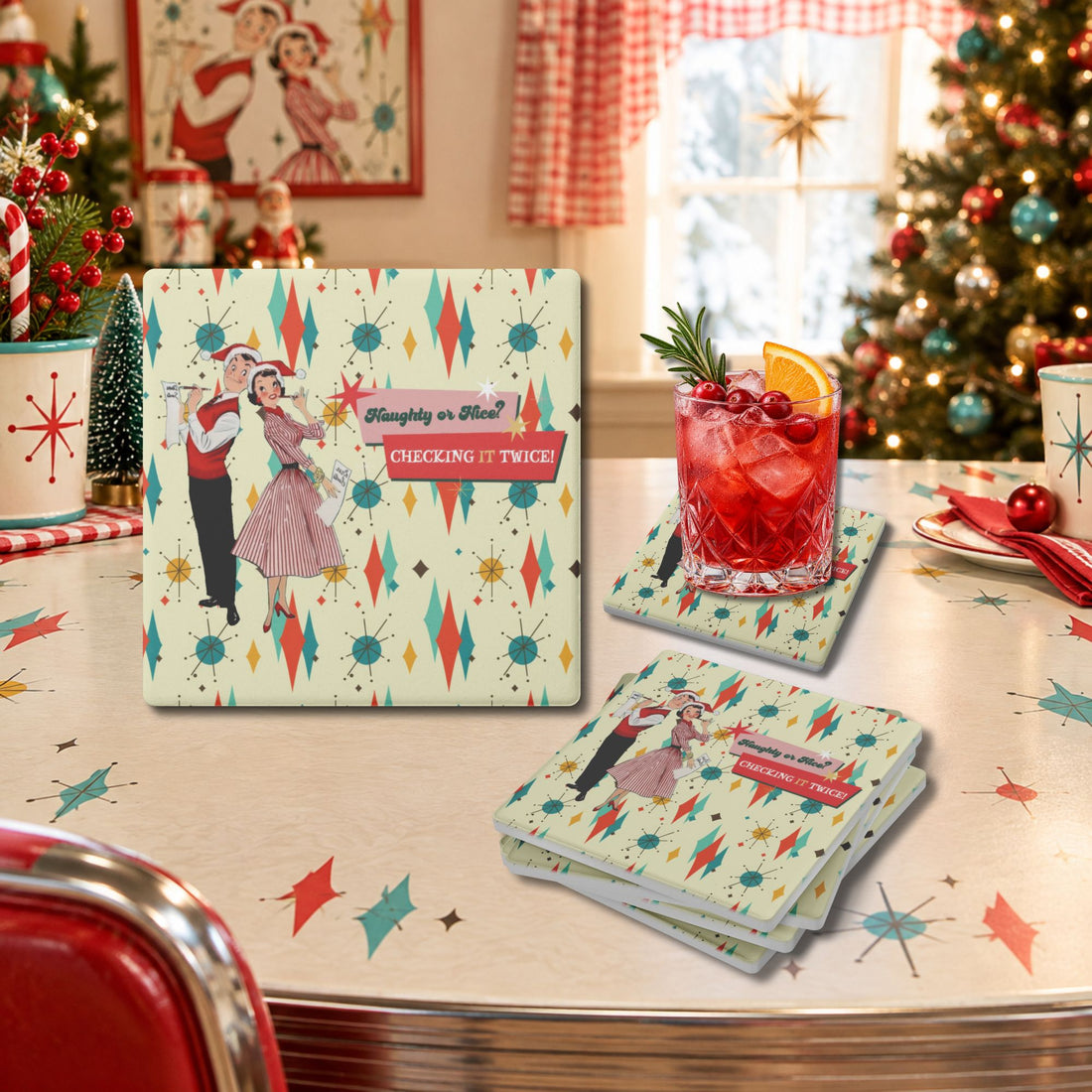 Kate McEnroe New York Naughty or Nice 1950s Christmas Mid Century Modern Soapstone Coaster SetCoasters7021
