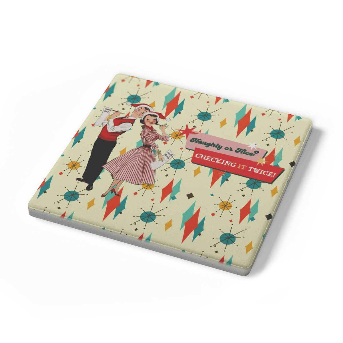 Kate McEnroe New York Naughty or Nice 1950s Christmas Mid Century Modern Soapstone Coaster SetCoasters7021