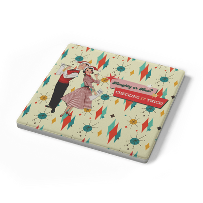 Kate McEnroe New York Naughty or Nice 1950s Christmas Mid Century Modern Soapstone Coaster SetCoasters7021