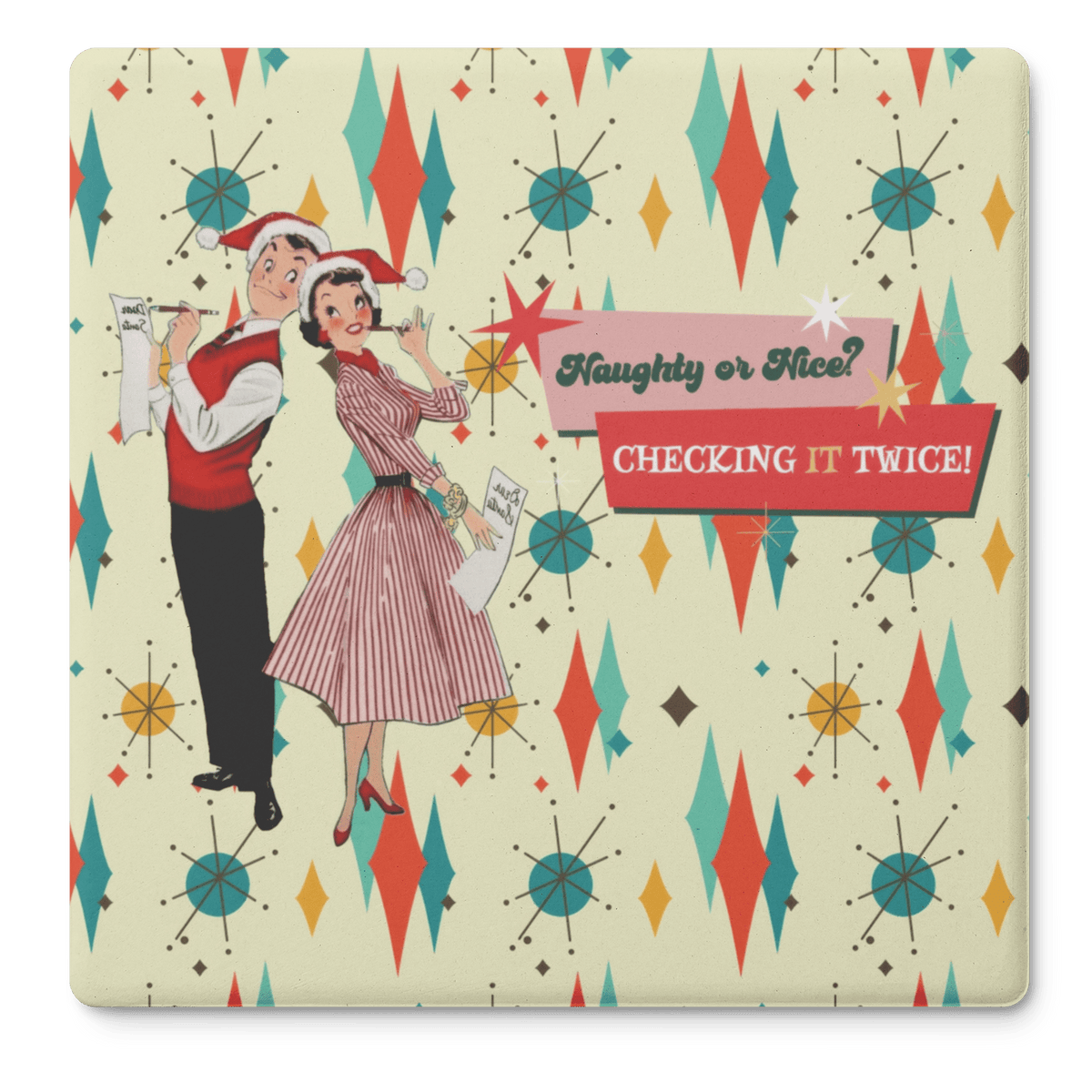 Kate McEnroe New York Naughty or Nice 1950s Christmas Mid Century Modern Soapstone Coaster SetCoasters7021