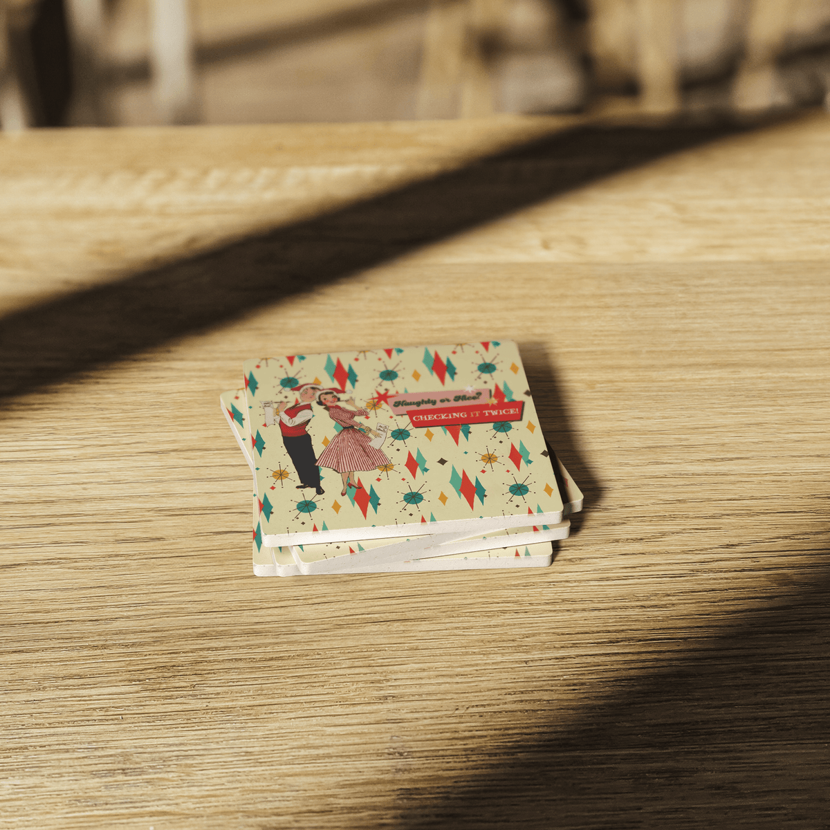 Kate McEnroe New York Naughty or Nice 1950s Christmas Mid Century Modern Soapstone Coaster SetCoasters7021