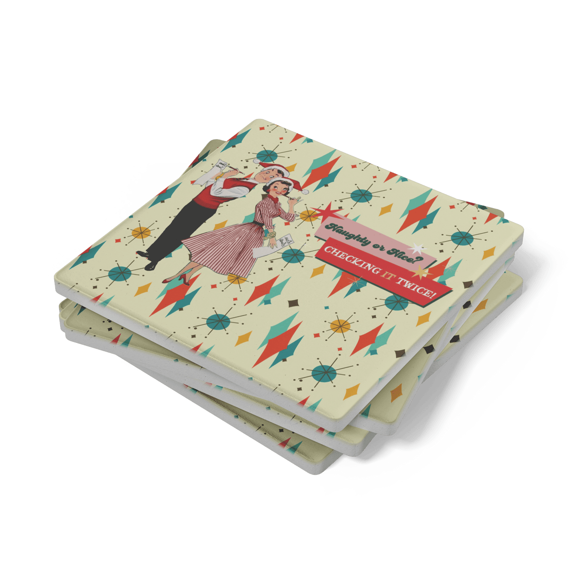 Kate McEnroe New York Naughty or Nice 1950s Christmas Mid Century Modern Soapstone Coaster SetCoasters7021