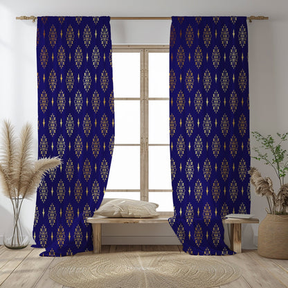 Kate McEnroe New York Navy Blue Gold Damask Blackout Window Curtain, Chinoiserie Oriental Drapes, Grandmillenial DecorWindow Curtains20642908406488532802