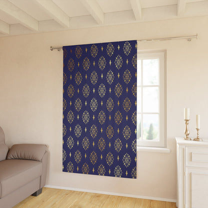 Kate McEnroe New York Navy Blue Gold Damask Blackout Window Curtain, Chinoiserie Oriental Drapes, Grandmillenial DecorWindow Curtains20642908406488532802