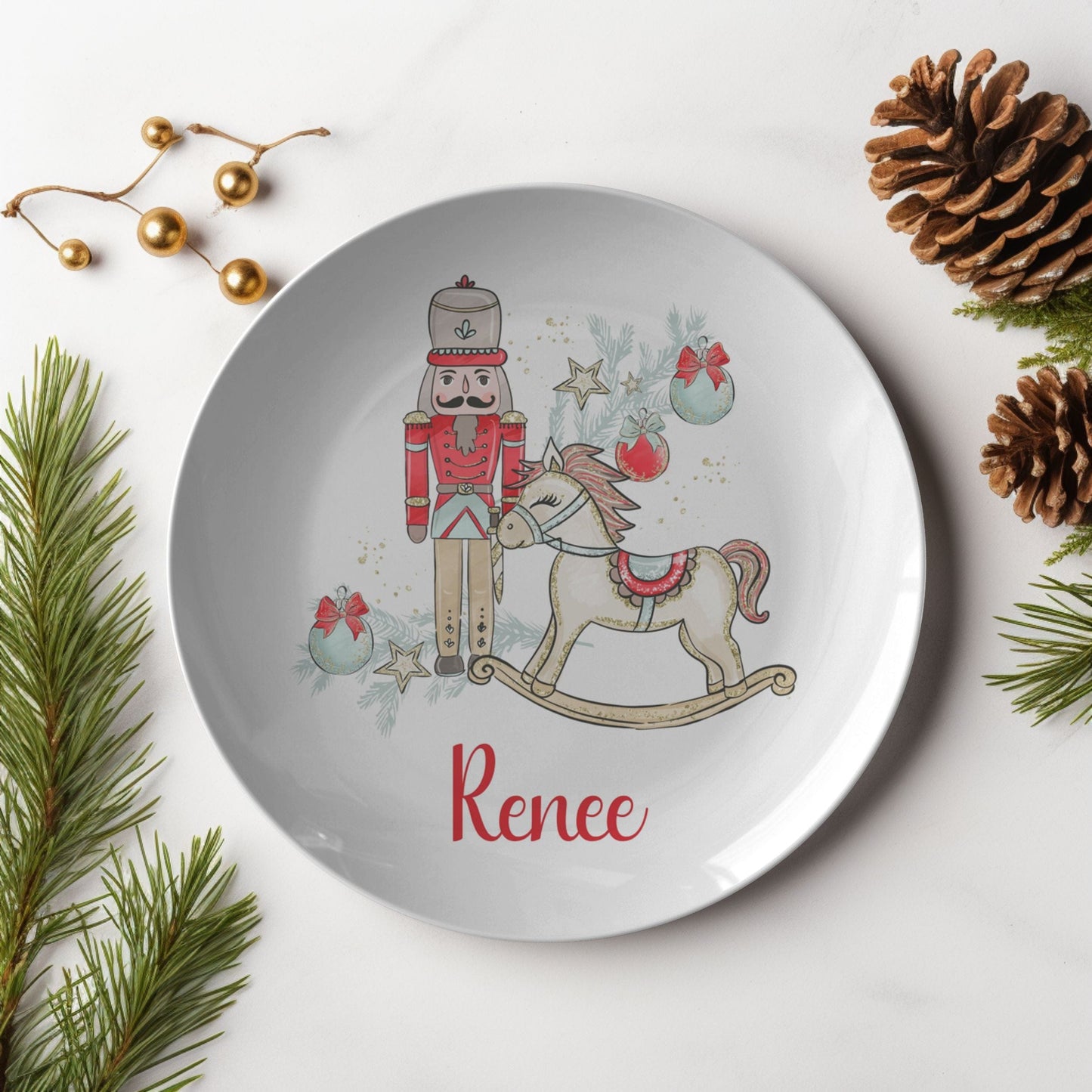 teelaunch Nutcracker Personalized Plate, Custom Kid's Christmas Dinner Plate Kitchenware