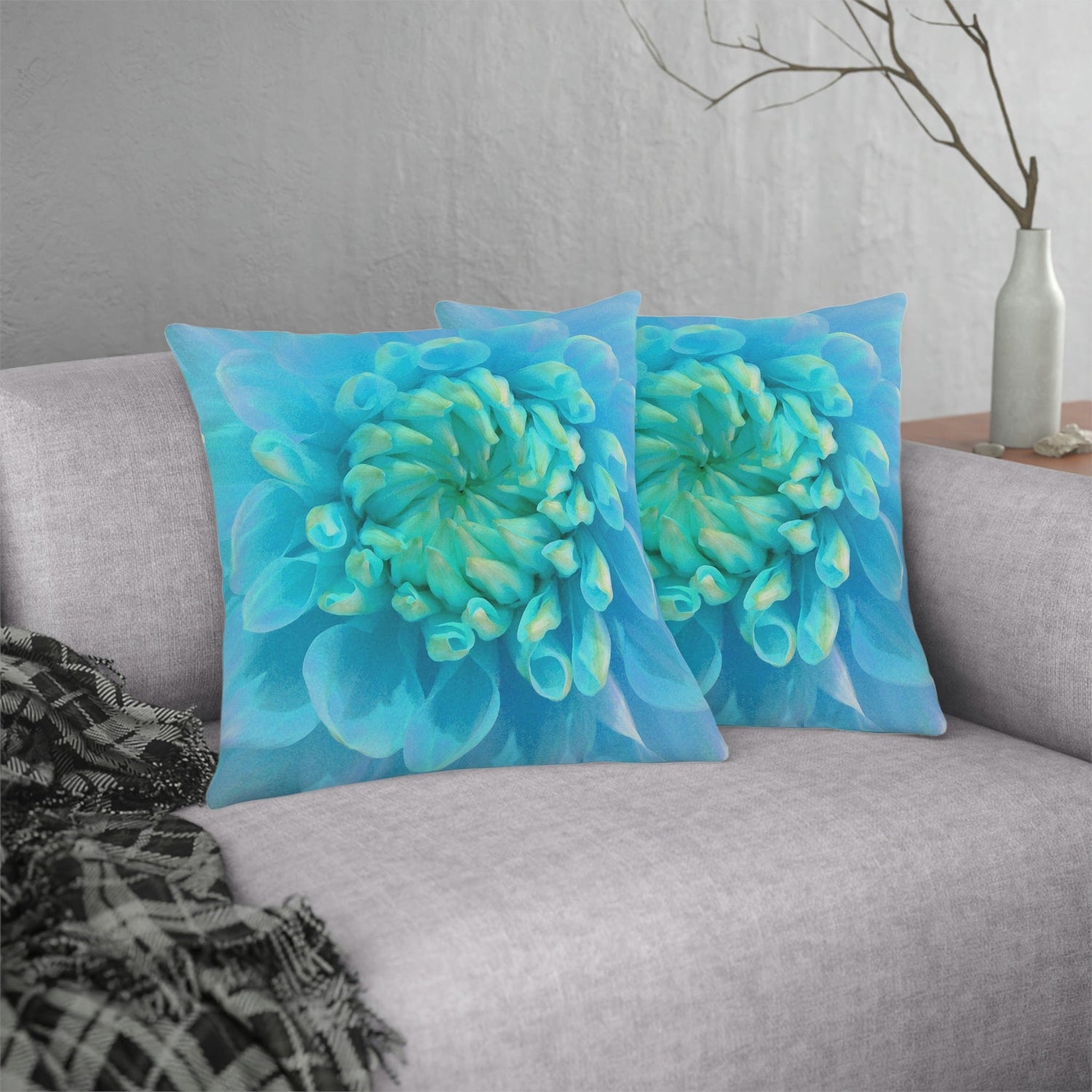 Kate McEnroe New York Outdoor Pillow in Painted Turquoise Dahlia FlowerThrow Pillows15064022590620034333