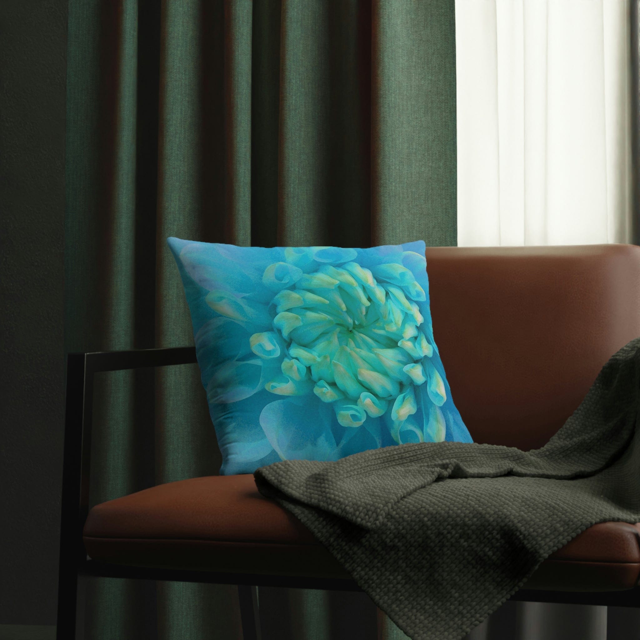 Kate McEnroe New York Outdoor Pillow in Painted Turquoise Dahlia FlowerThrow Pillows21123742034022568419